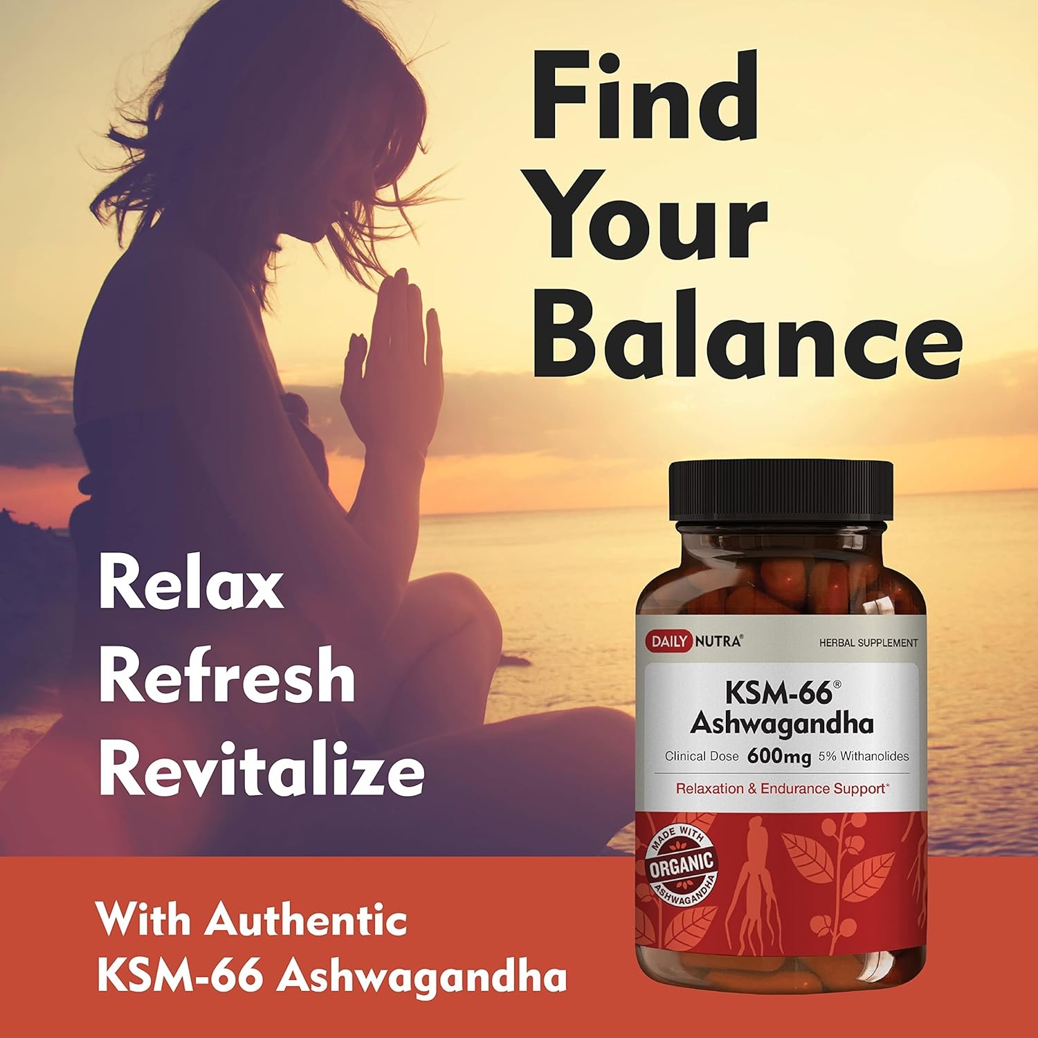 Ashwagandha 600mg KSM-66 Organic Root Extract 90 Capsules Supplement