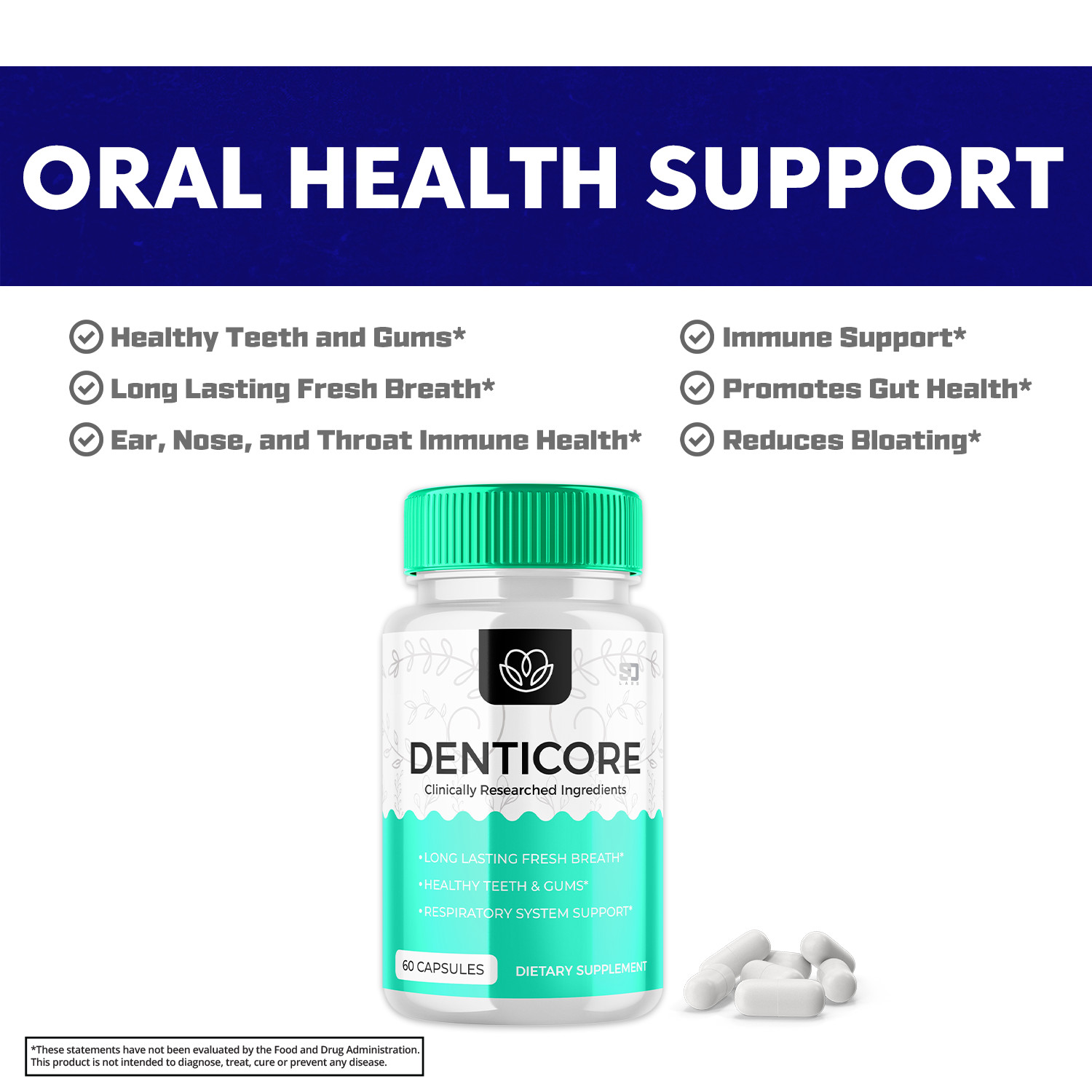 Denticore Oral Probiotic, Denti Core for Gum & Teeth Health (60 Capsules)