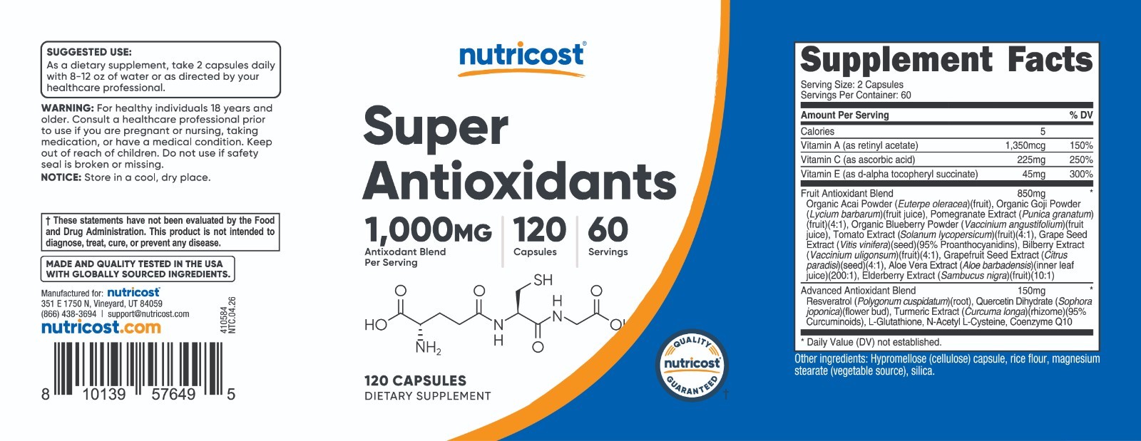 Nutricost Super Antioxidants (1000mg) 120 Capsules – Antioxidant Supplement