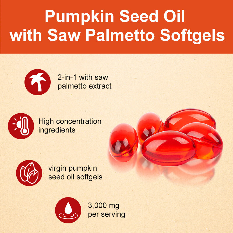 Pumpkin Seed Oil Softgels,3000mg Urinary Tract Brain Heart Wellness, 120 Count