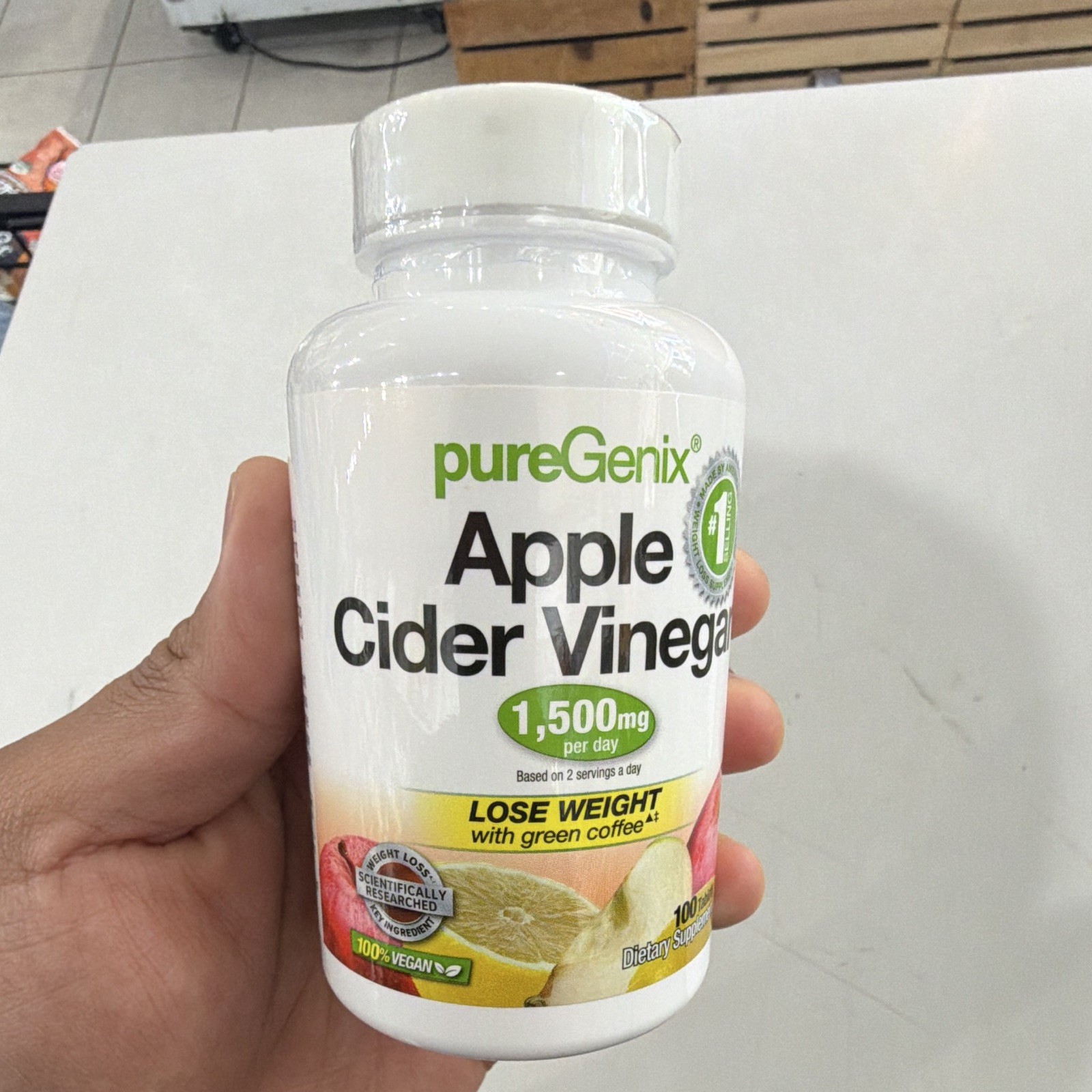 pureGenix Apple Cider Vinegar 1500mg Tablets Green Coffee Vegan 100 Count