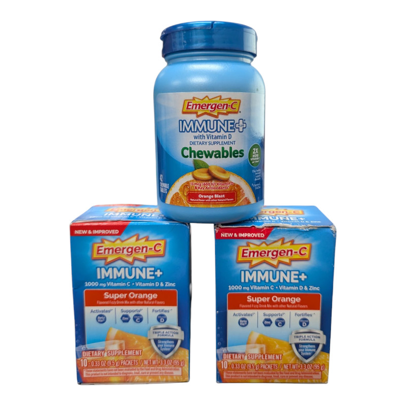 Emergen-C Immune+ 3-pc (Chewables, Orange Blast + Fizzy Drink Mix, Super Orange)