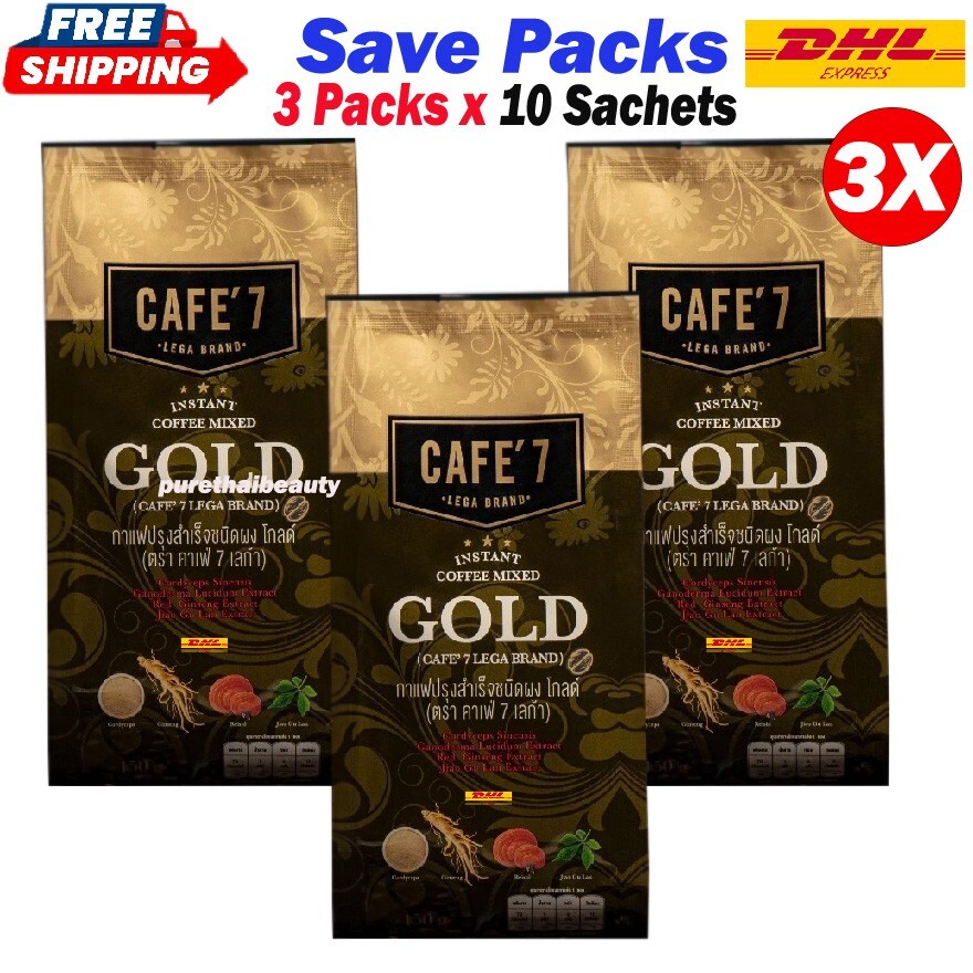 3X CAFE 7 LEGA GOLD Coffee Herbs Cordyceps Red GinsengReishi Gynostemma Health