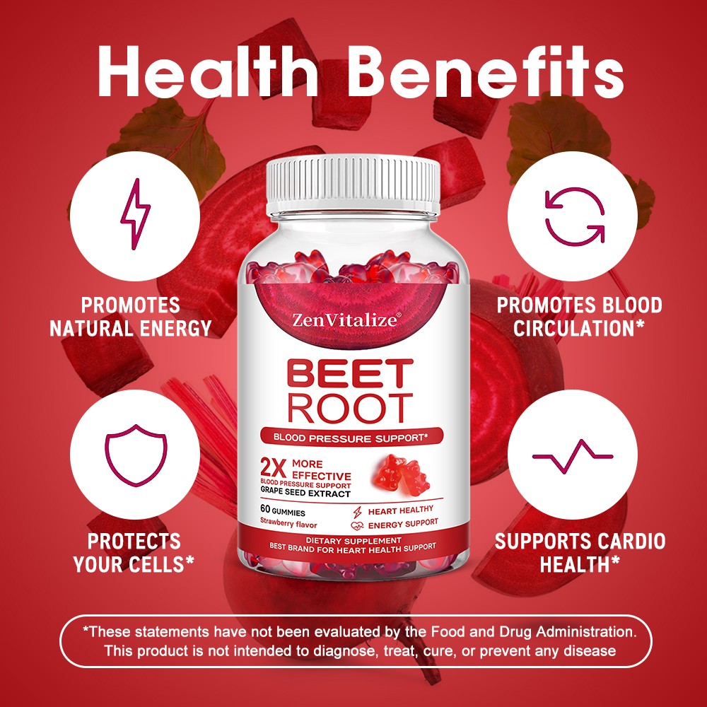 Beet Root Gummy 60 Pills Heart Health Boosts Circulation,Blood Pressure Support