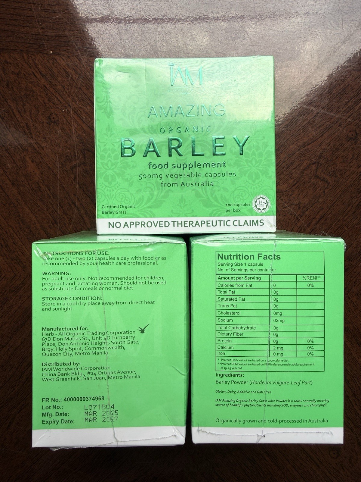 IAM Amazing Pure Organic Barley Capsule 100 Capsules 1 Box EXP. 2027