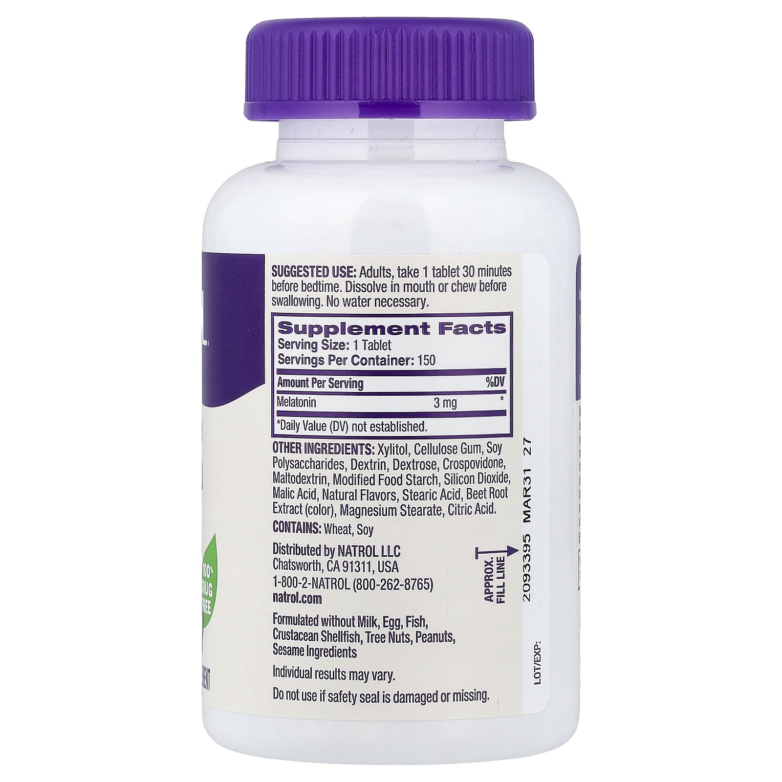 Melatonin, Fast Dissolve, Strawberry, 3 mg, 150 Tablets