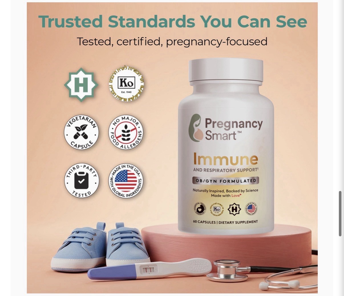 Pregnancy Smart Immune + Respiratory Support Caps 60ct Vegetarian Kosher Halal