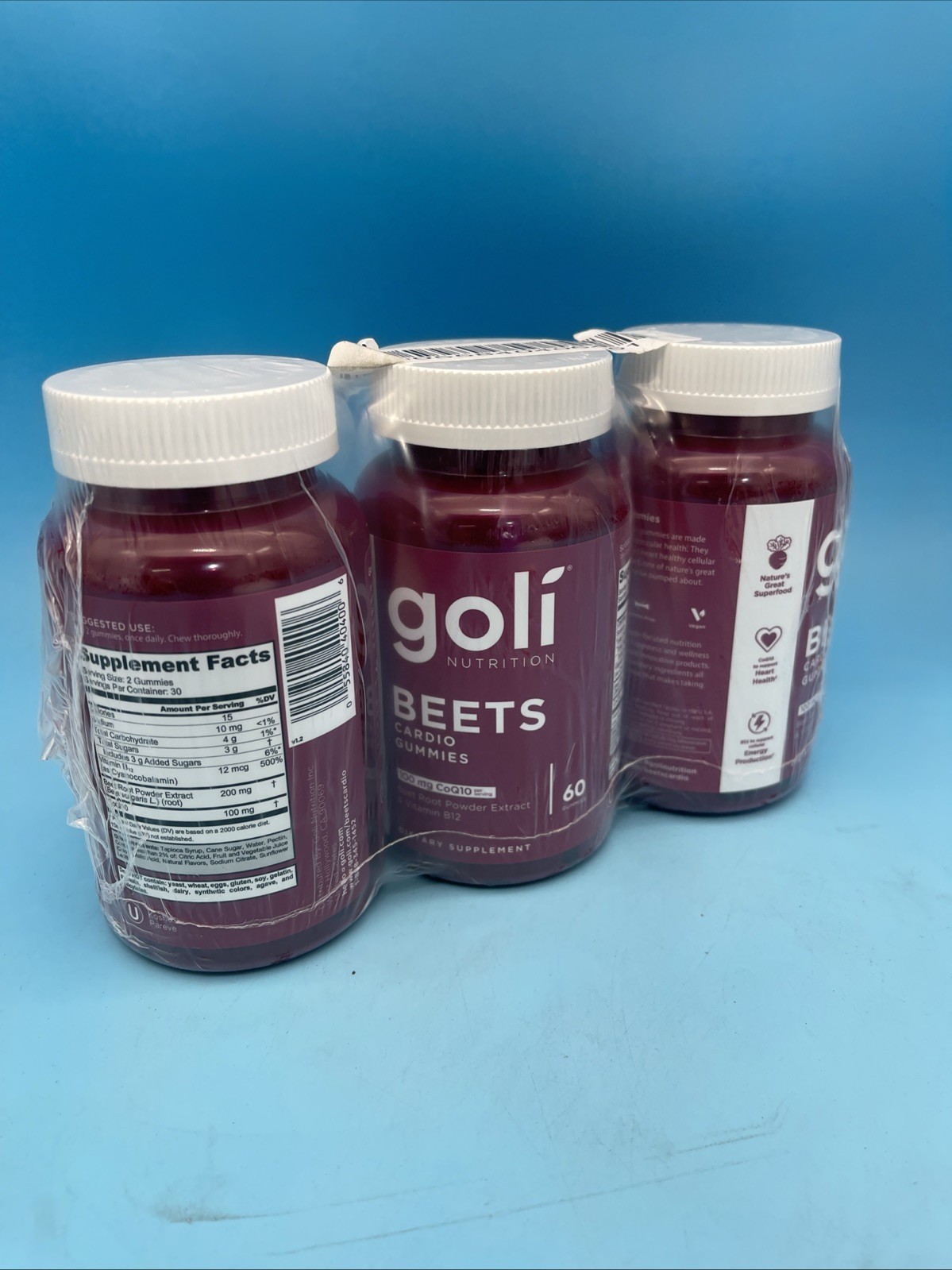 3 Pack Goli Nutrition Beets Cardio Gummies 100mg CoQ10 Exp 02/28