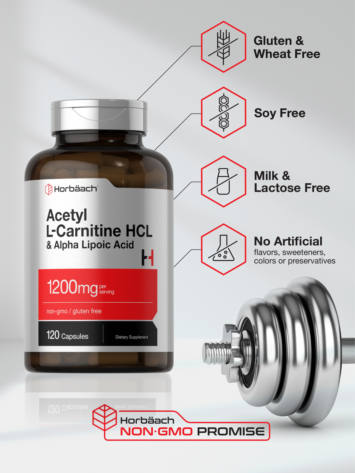 Acetyl L Carnitine HCL & Alpha Lipoic Acid 1200mg | 120 Capsules | by Horbaach