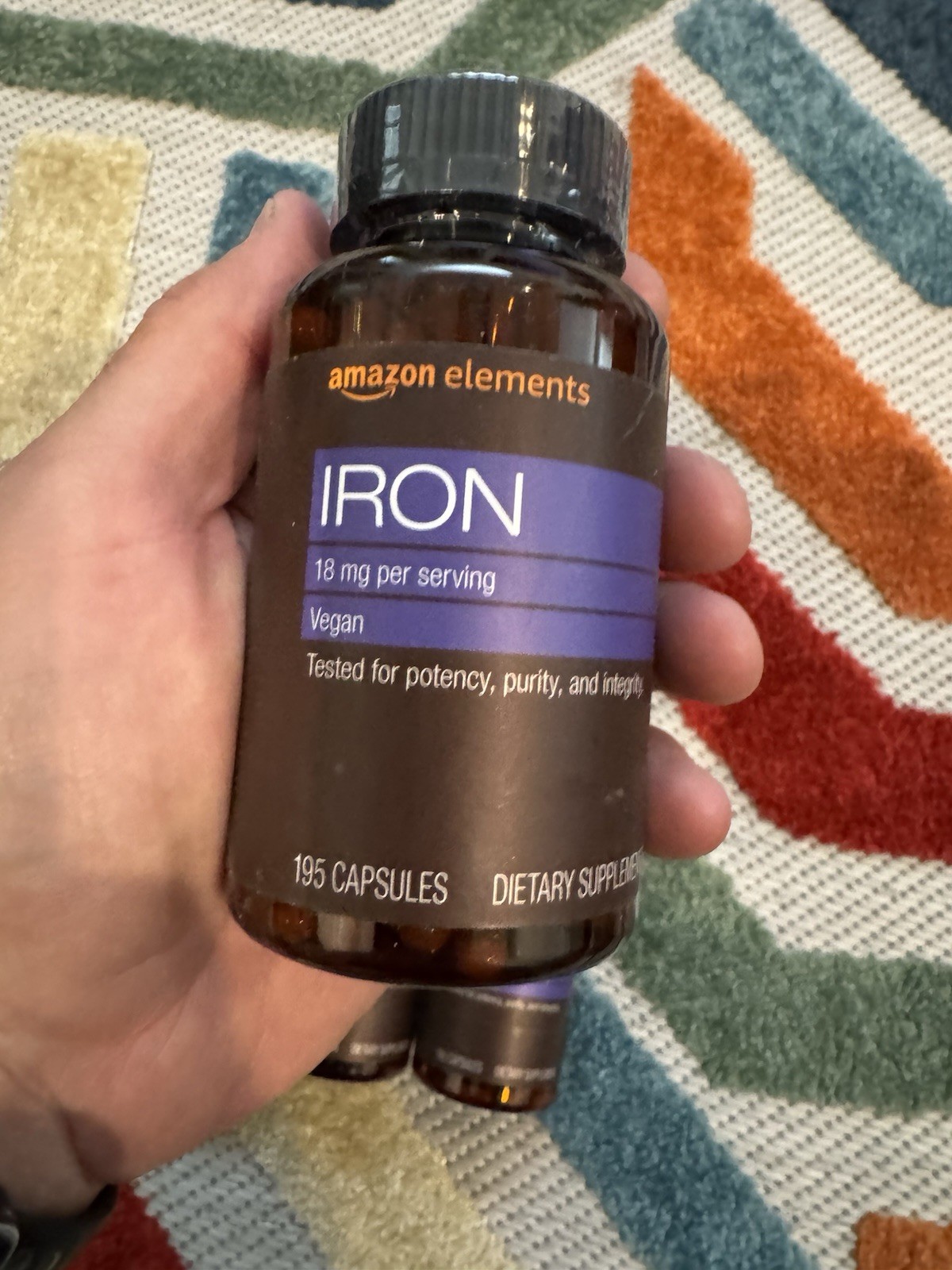 LOT OF 10 BOTTLES NEW Amazon Elements Iron 18mg 195 Vegan Capsules Exp 6/26 WOW!