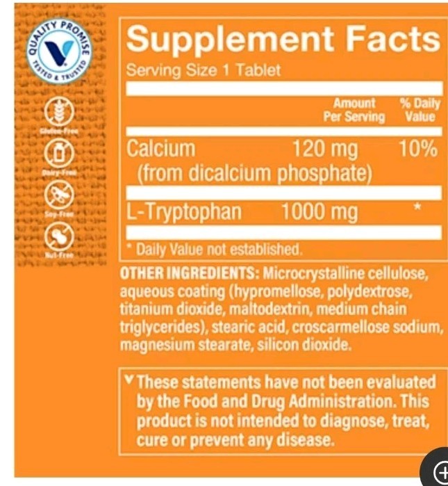 The Vitamin Shoppe L-Tryptophan 1000 mg 60 Tablets SEE PICTURES