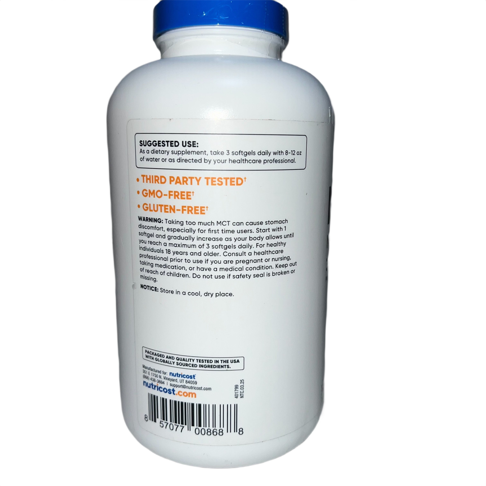 Nutricost MCT Oil Softgels 1000mg, 300 Softgels