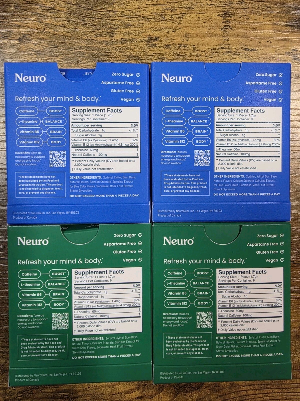 Neuro Gum Extra Strength B-12 Nootropics Caffeine 4pk 36 pcs Boost Energy &Focus