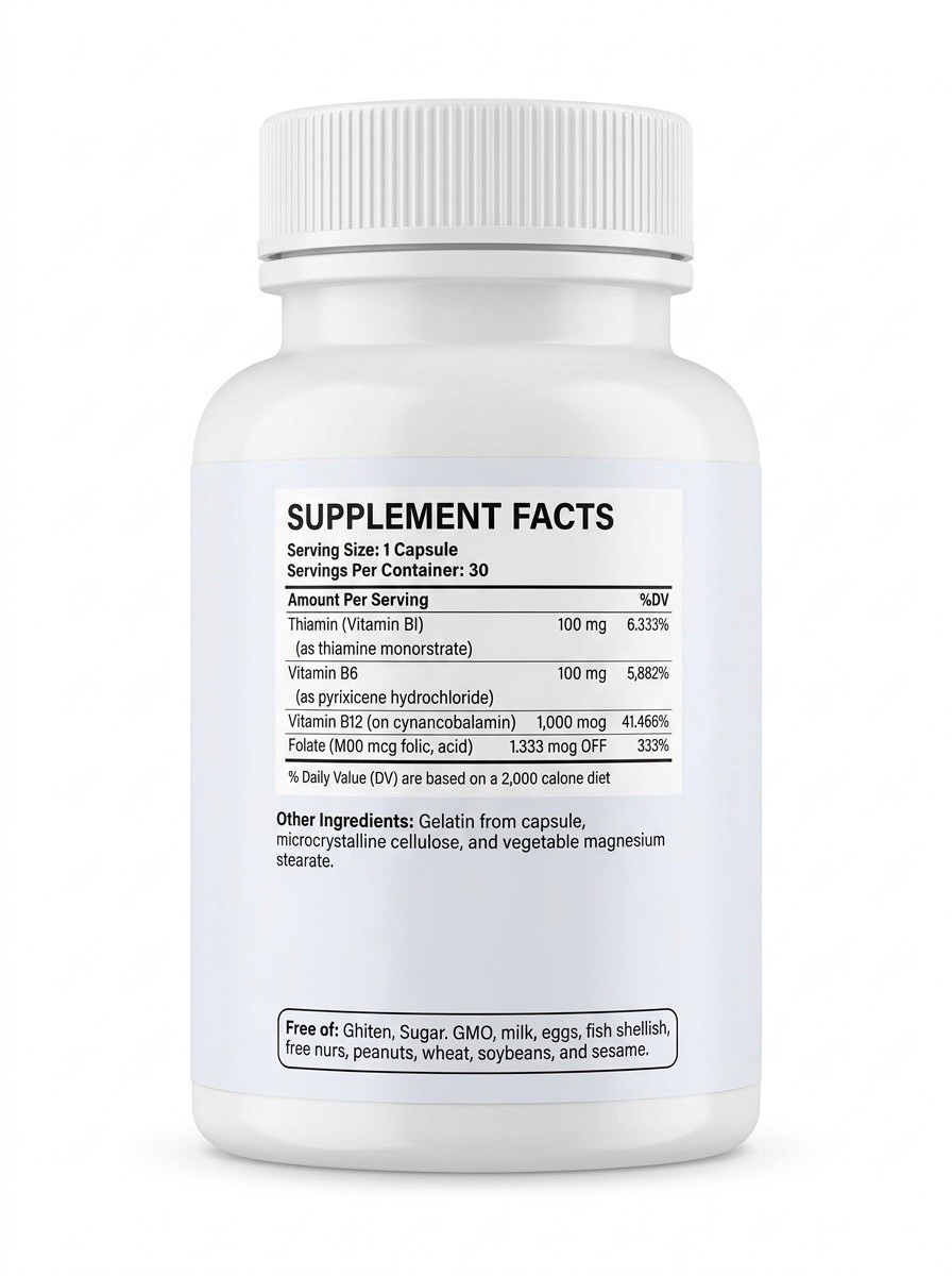 DZUL Neuro Muscular Plus Folic Acid B1 B6 B12 Gluten Free 30 Capsules