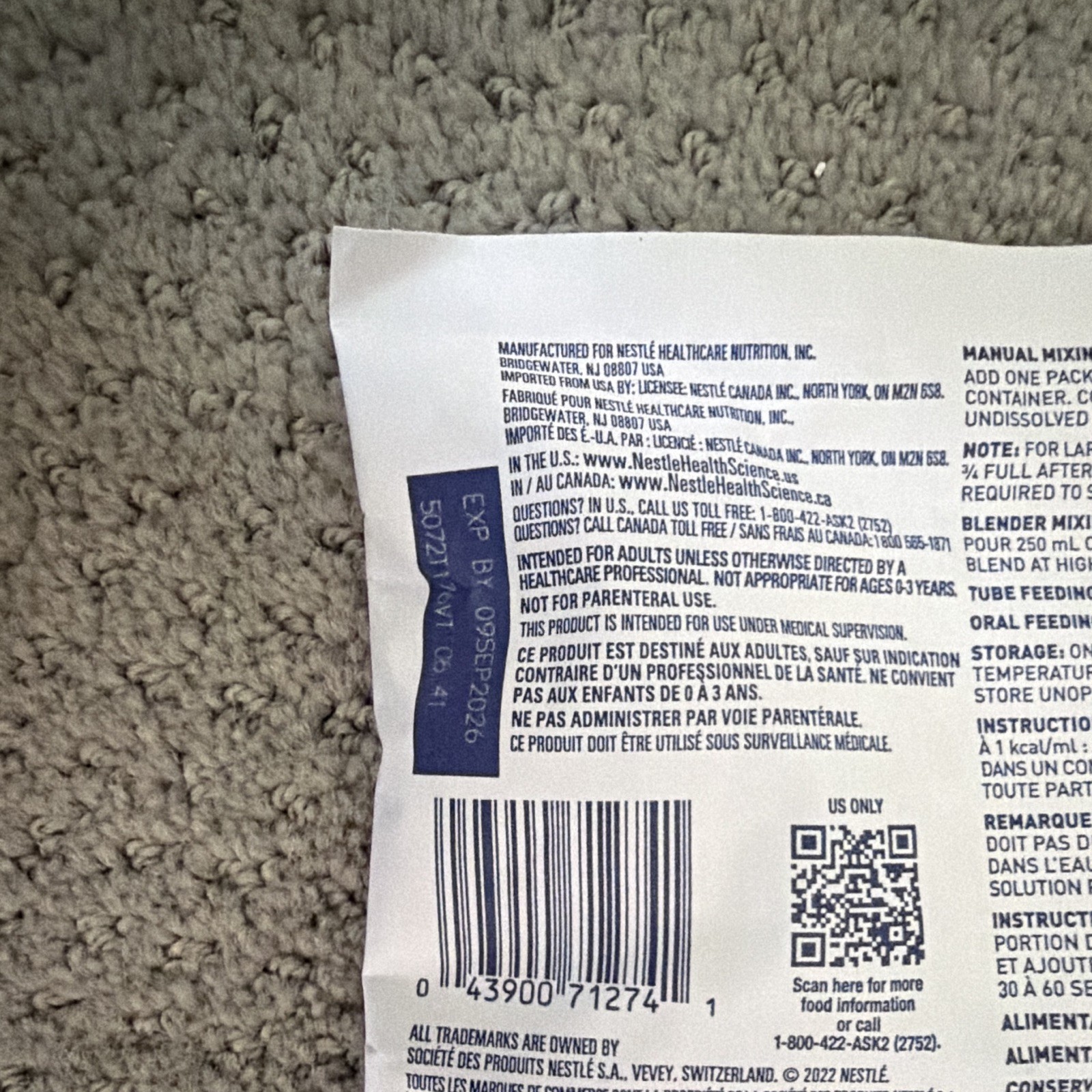 Nestlé VIVONEX T.E.N Unflavored Elemental Nutritional Powder Packets
