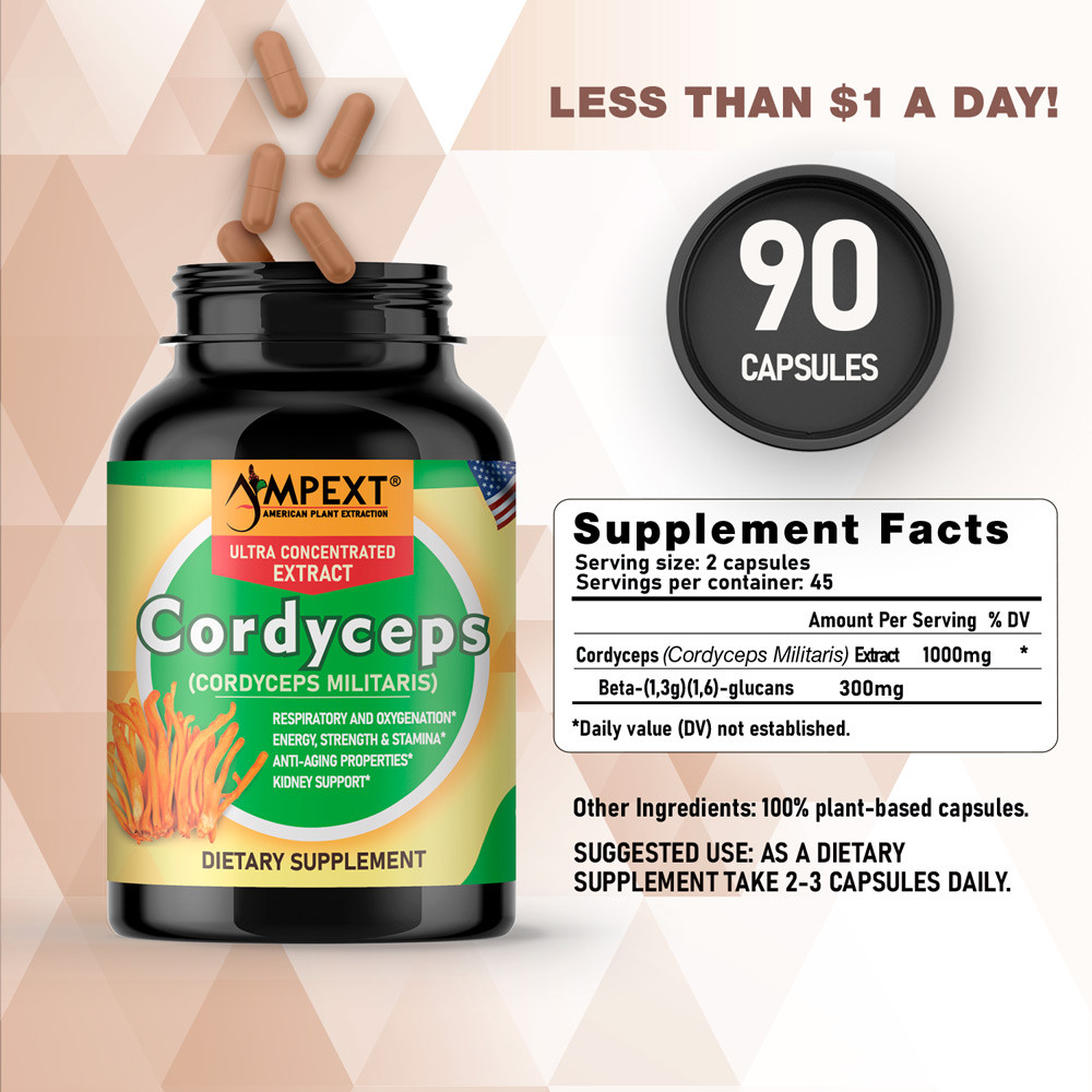 Cordyceps Extract – Only Fruiting Bodies, Over 30% Beta-Glucans, 90 caps