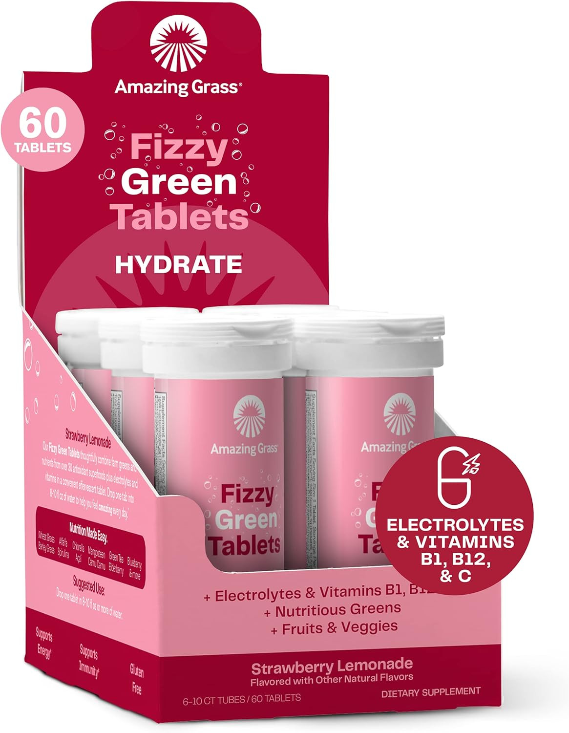 Electrolyte Tablets Fizzy Greens Water Flavoring Tablet w/ Vitamins, Hydrate