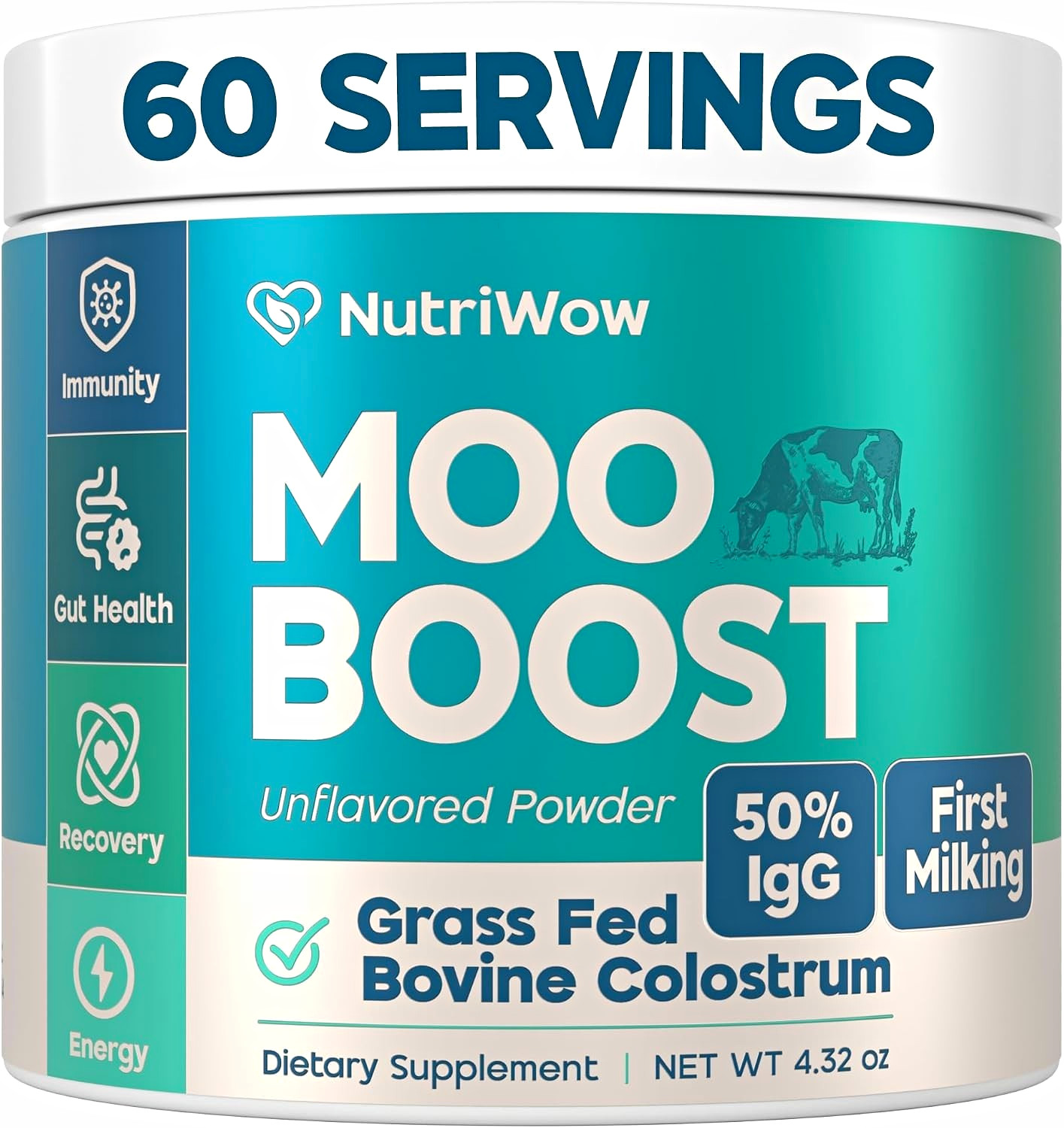 NutriWow Moo Boost Grass Fed Colostrum Powder Unflavored 4.32oz