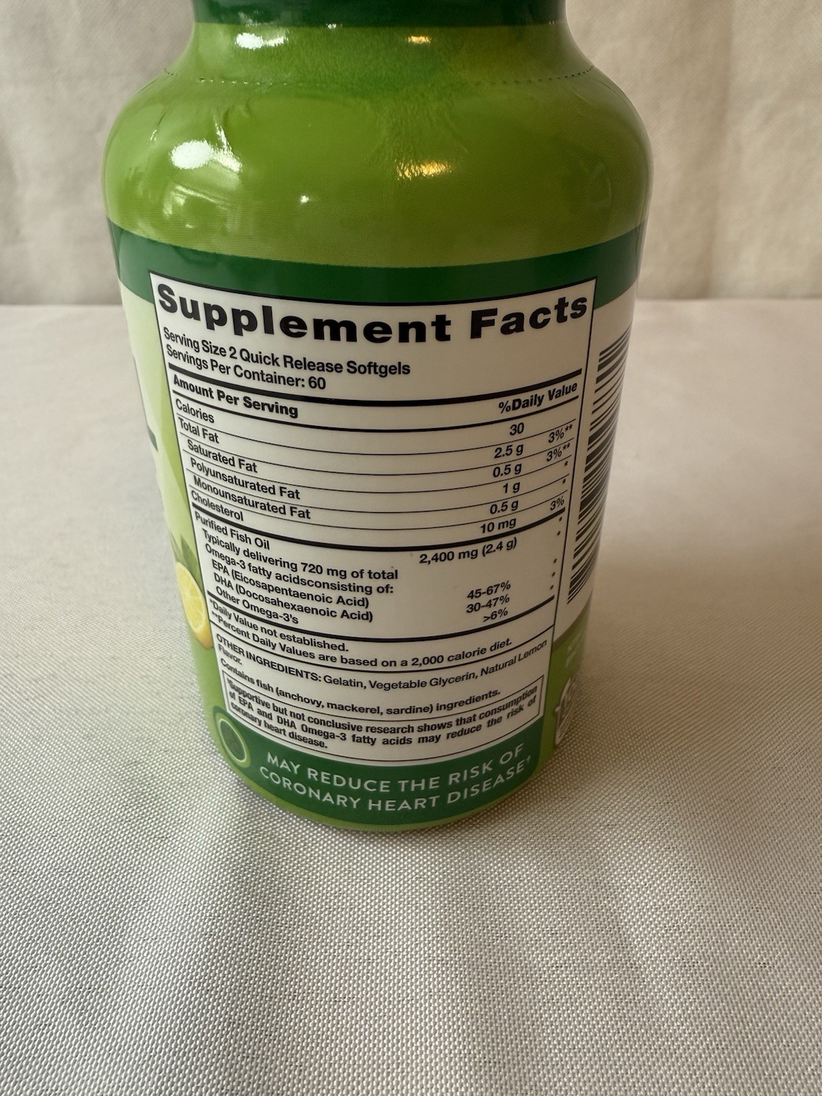 Natures Truth Fish Oil 2,400 mg Natural Lemon Flavor Omega-3 120 Soft gels 10/27