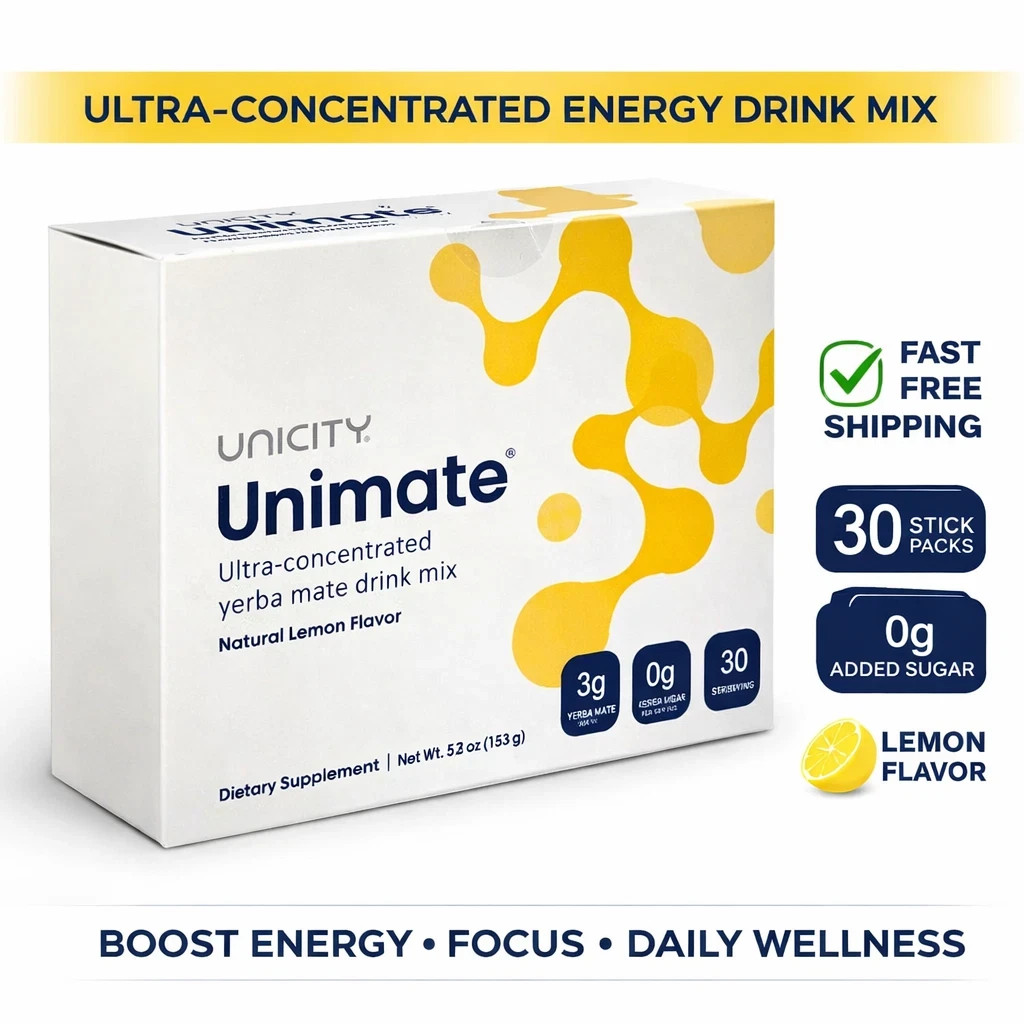 Unicity UniMate Lemon Flavour | Herbal Energy Drink (30 Counts)