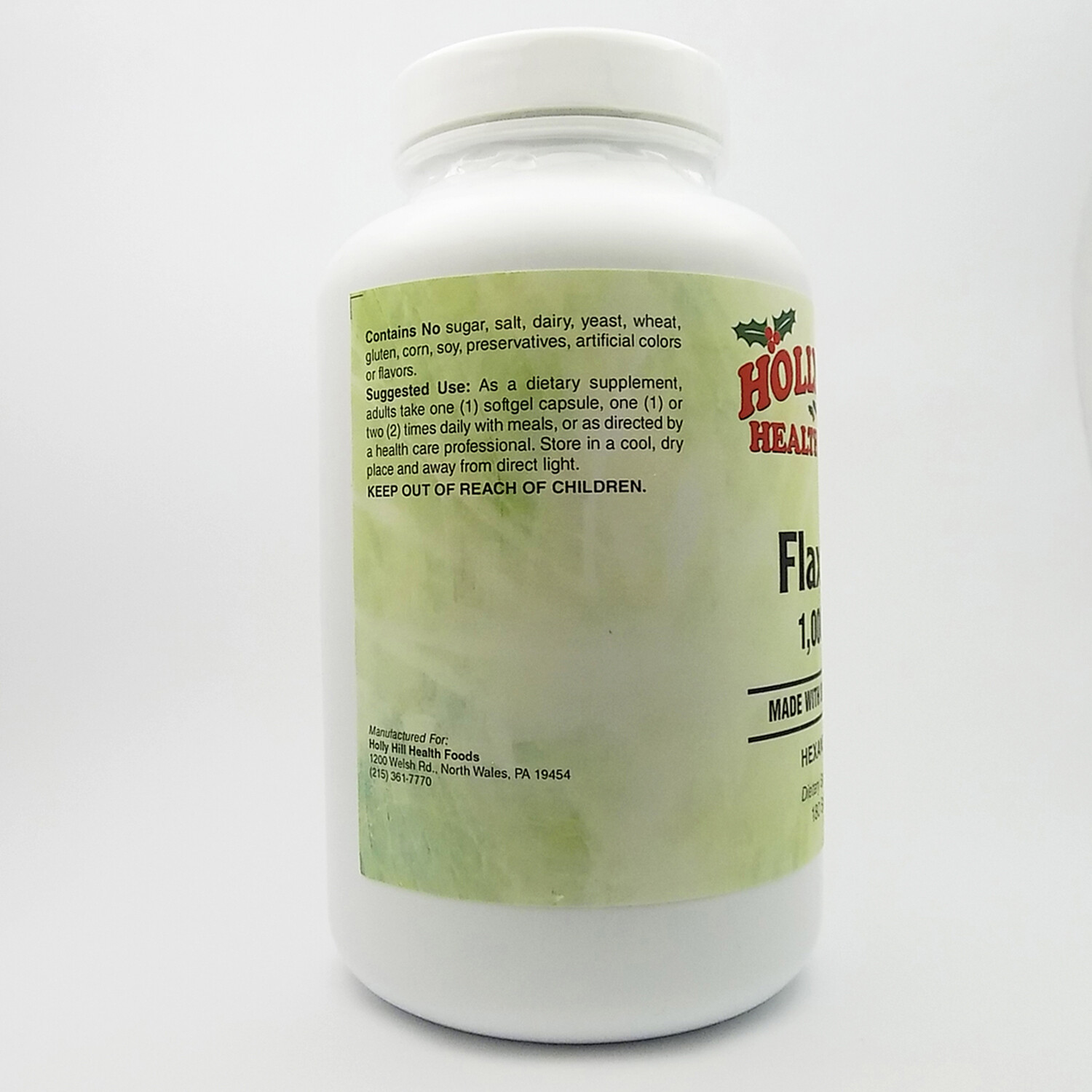 Holly Hill Health Foods, Flax Oil 1000 MG, Organic, Hexane Free, 180 Softgels