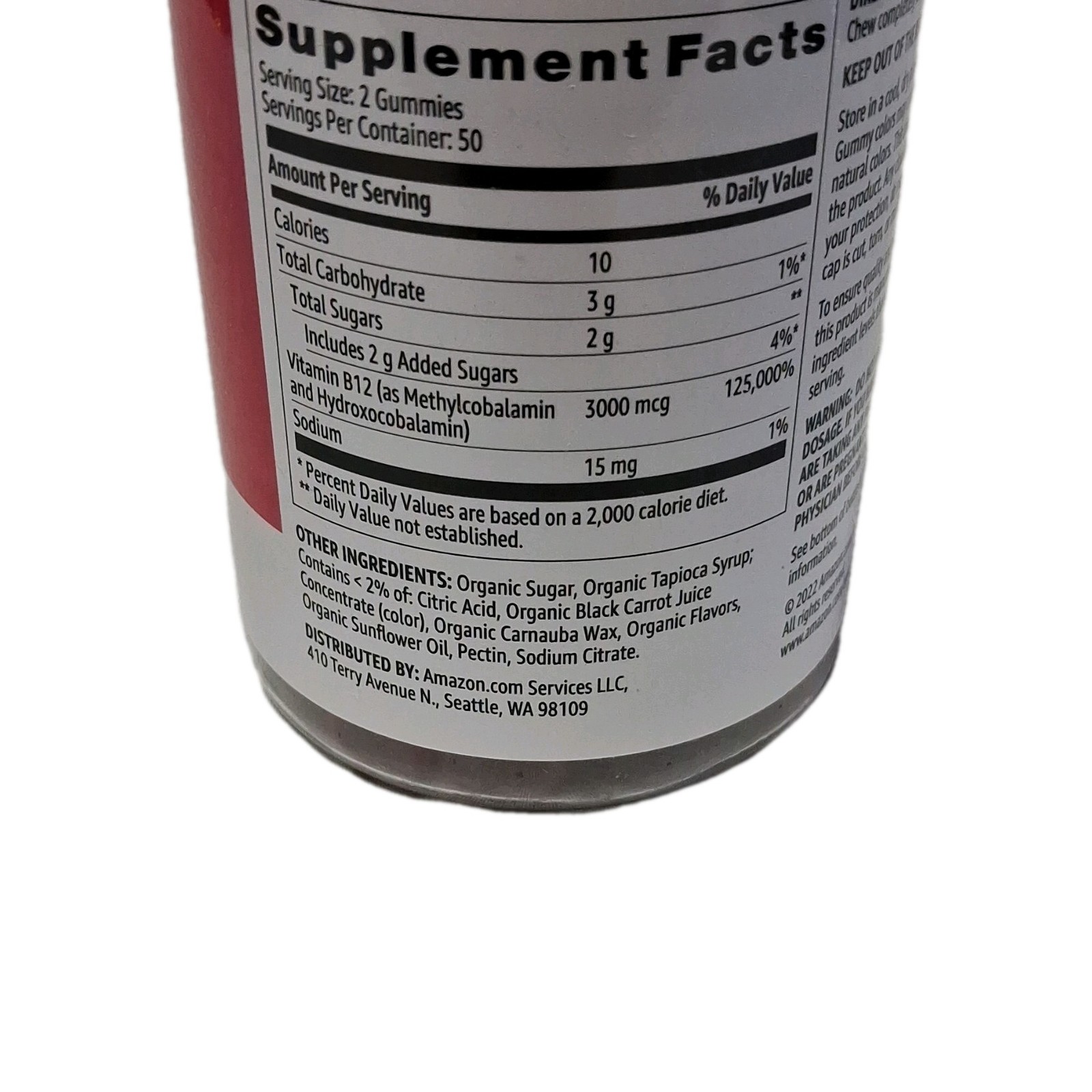 Amazon Basics Vitamin B12 3000mcg Gummies Raspberry Vegan Gluten-Free 100ct