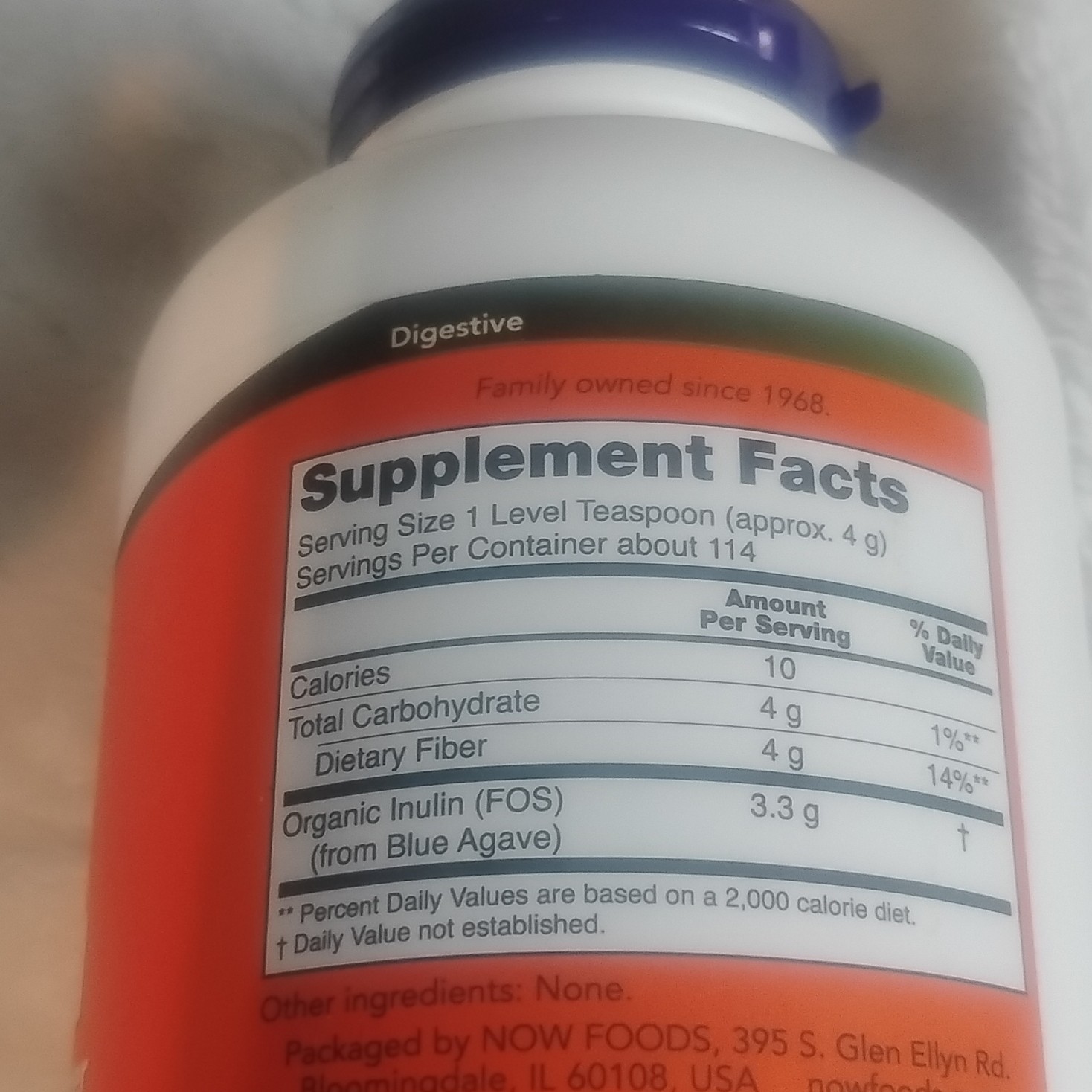 NOW Foods Organic Inulin Prebiotic Powder Intestinal Support USDA Organic 1 lb