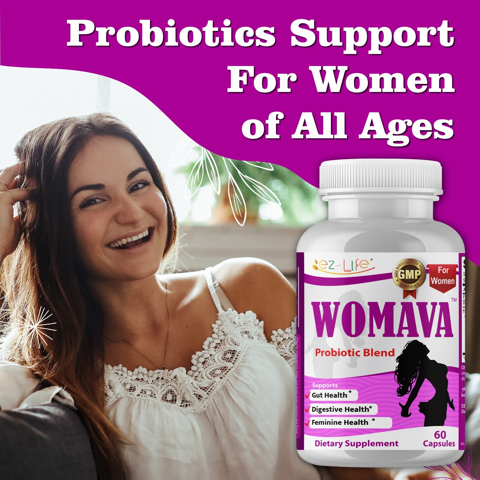 Vaginal Probiotics for Women pH Balance for Digestive Health, Immune 60 Caps