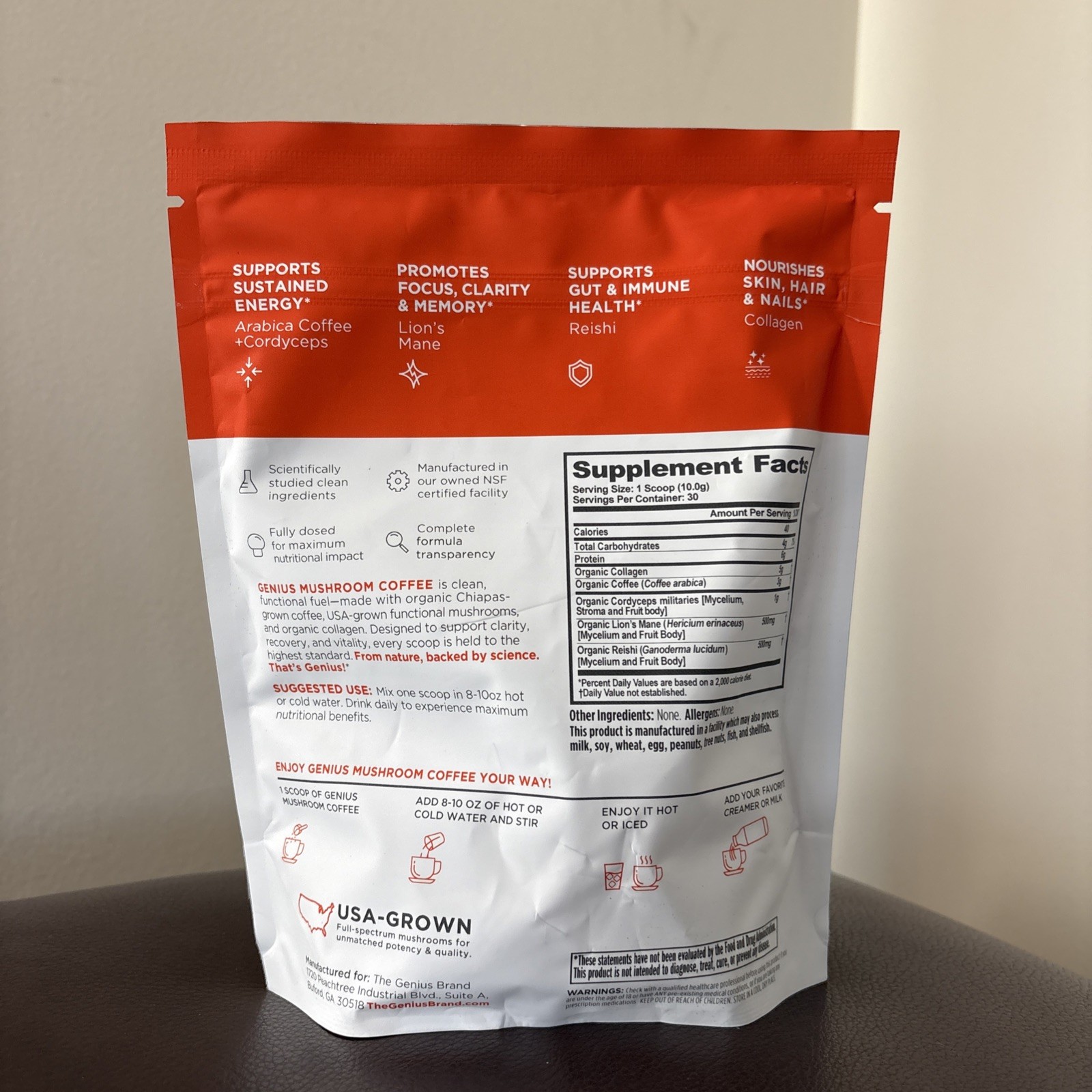 The Genius Brand, Mushroom Coffee + Collagen, 300g, EXP 07/2027