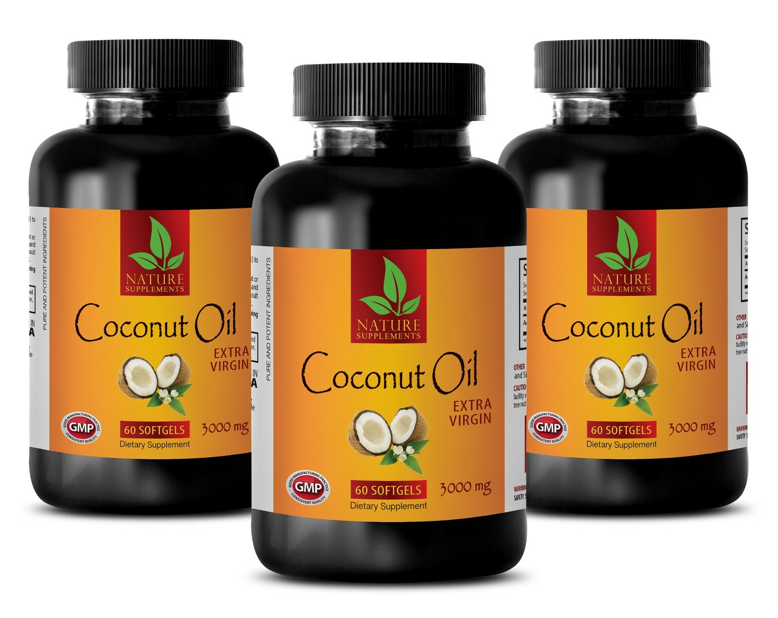 pills for body care – Coconut Oil 3000mg – anti-wrinkle 3 Bottles 180 Capsules
