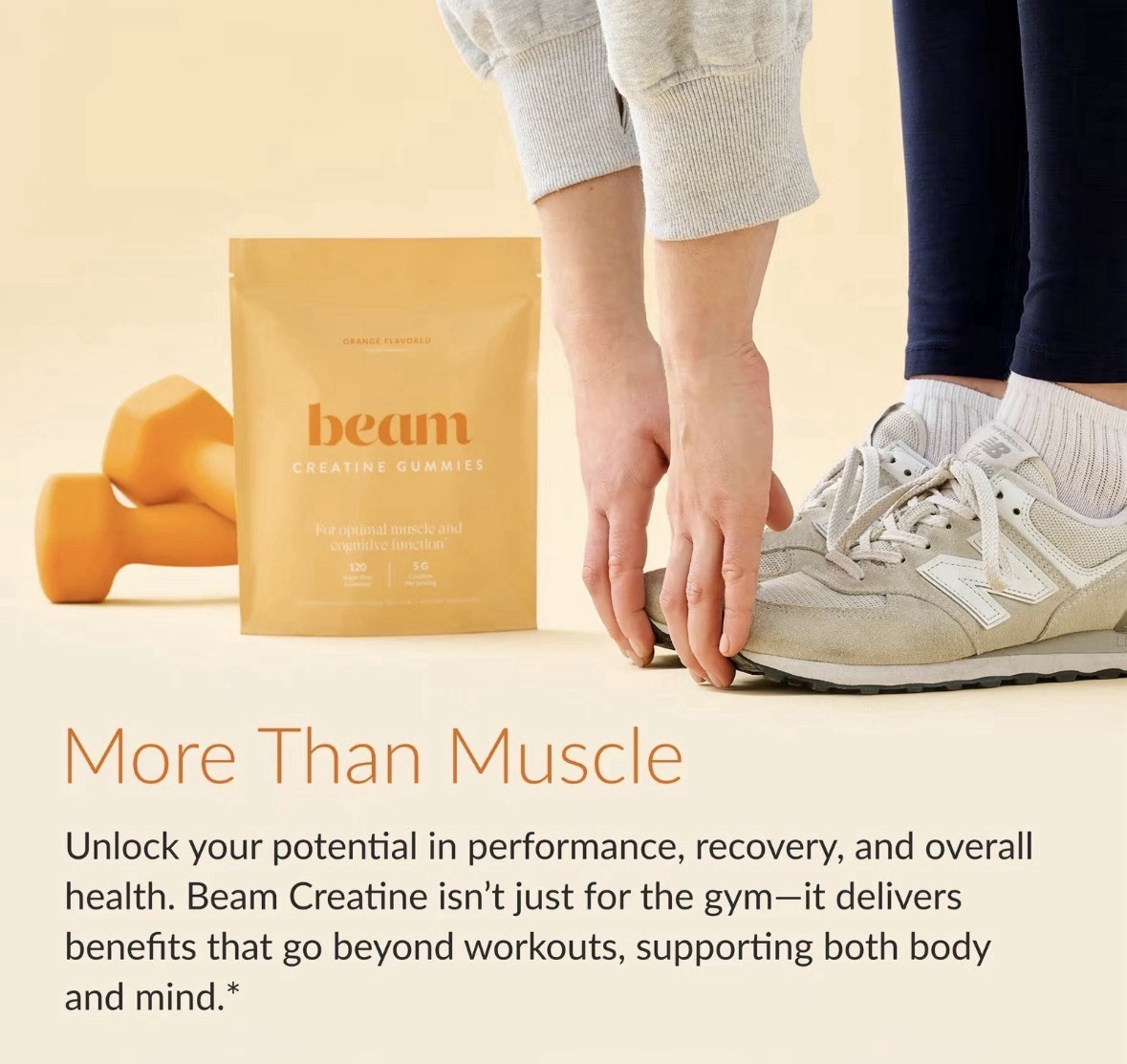 beam Creatine Gummies Orange Flavor 120 Sugar-Free 5g Muscle Cognitive Support