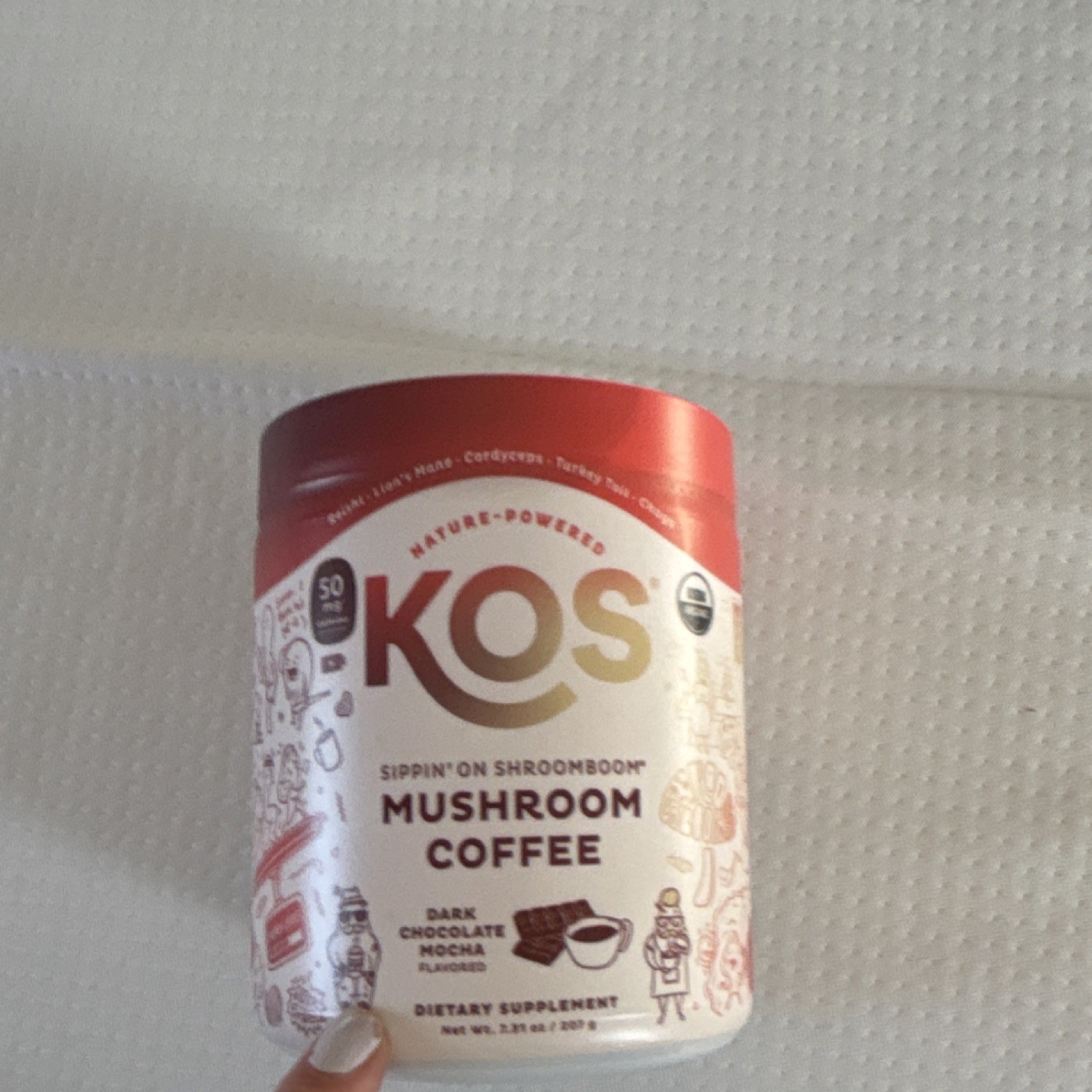 KOS Mushroom Coffee Dark Chocolate Mocha Powder 7.3oz Certified Organic