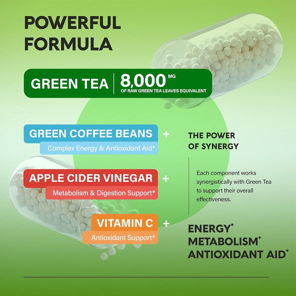 Green Tea Extract Capsules Coffee Beans Acv 8000mg Metabolism Energy 120 Pills