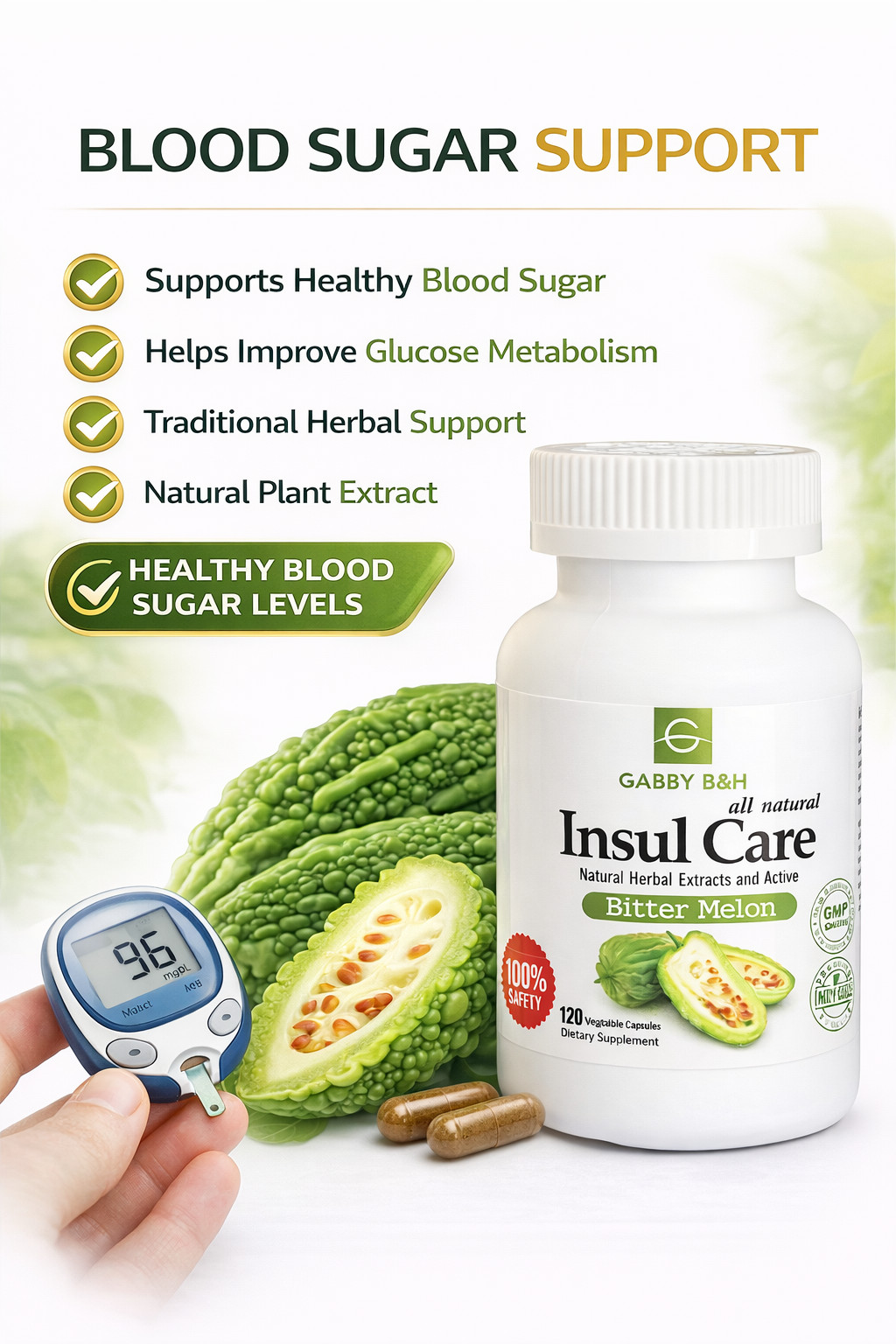 Insul Care Bitter Melon 500mg 120 Capsules Blood Sugar Support 10X Concentrated