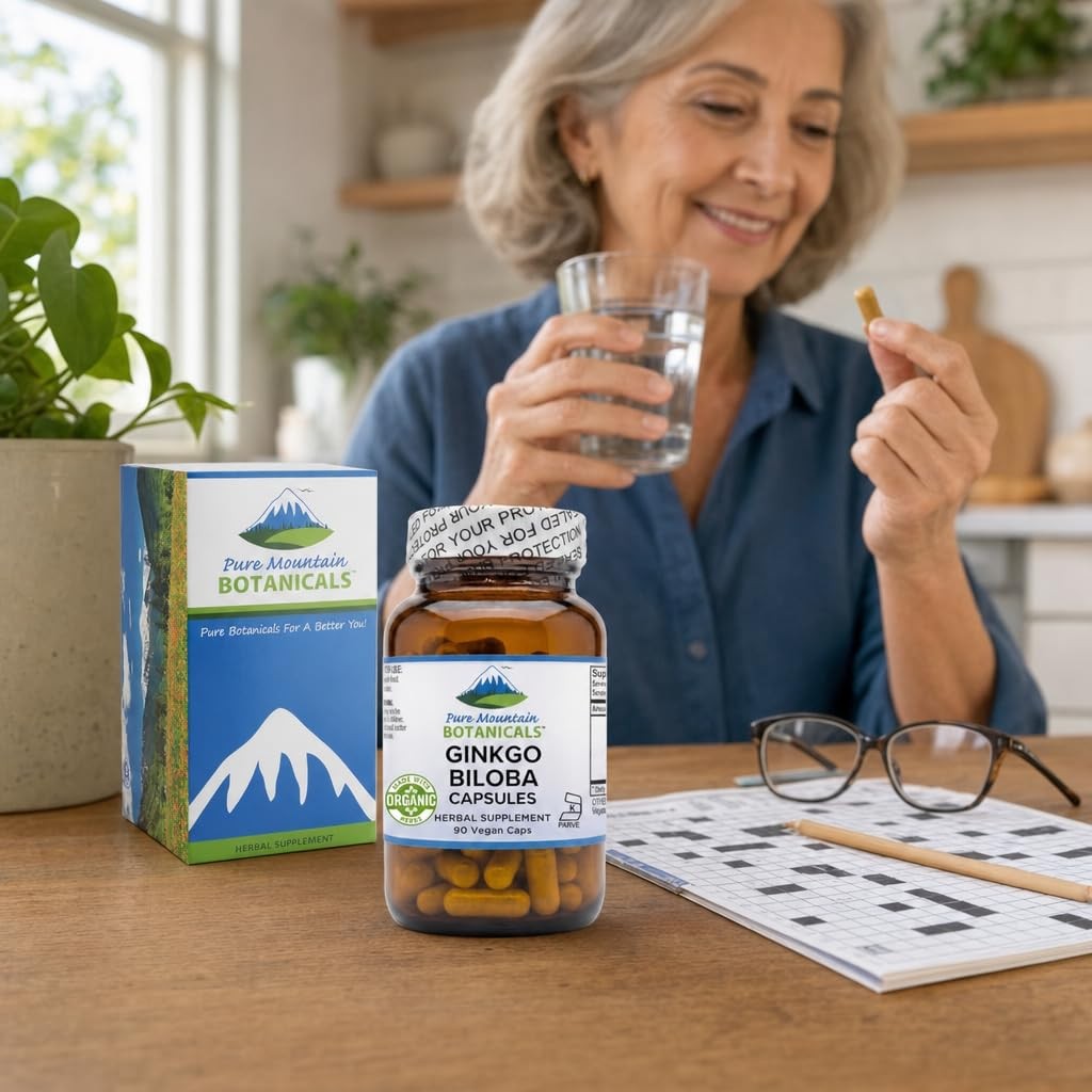 Pure Mountain Botanicals Ginkgo Biloba Capsules – 400mg Organic Ginkgo Biloba