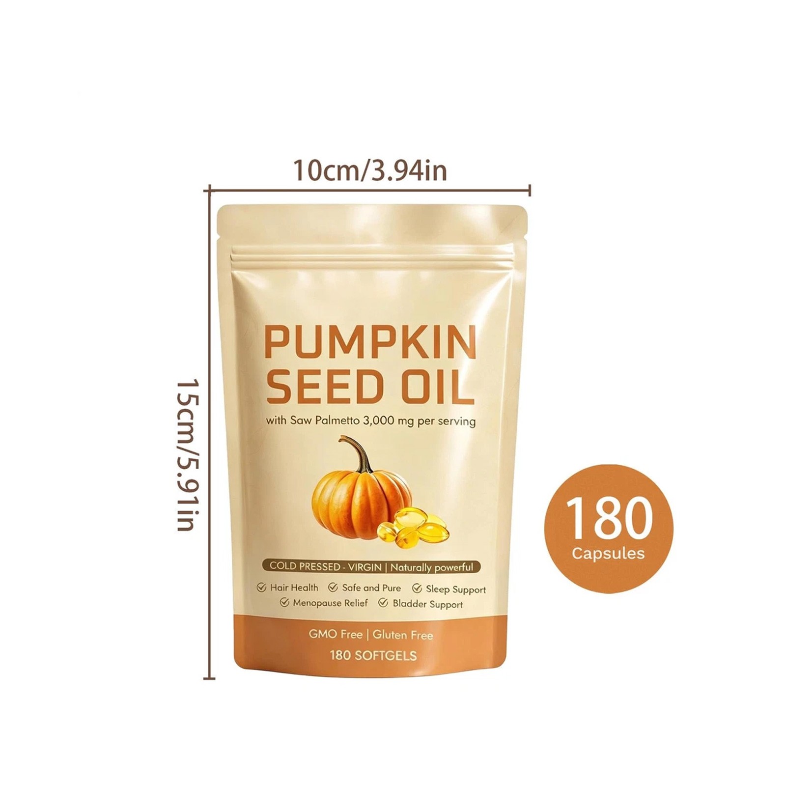 Pumpkin Seed Oil 3000mg Softgels Cold Pressed Virgin Saw Palmetto 180Count