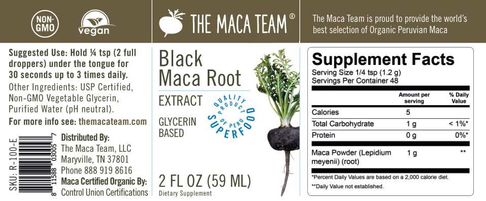 Black Maca Liquid Extract – Alcohol Free – Made from Black Maca Roots from Peru