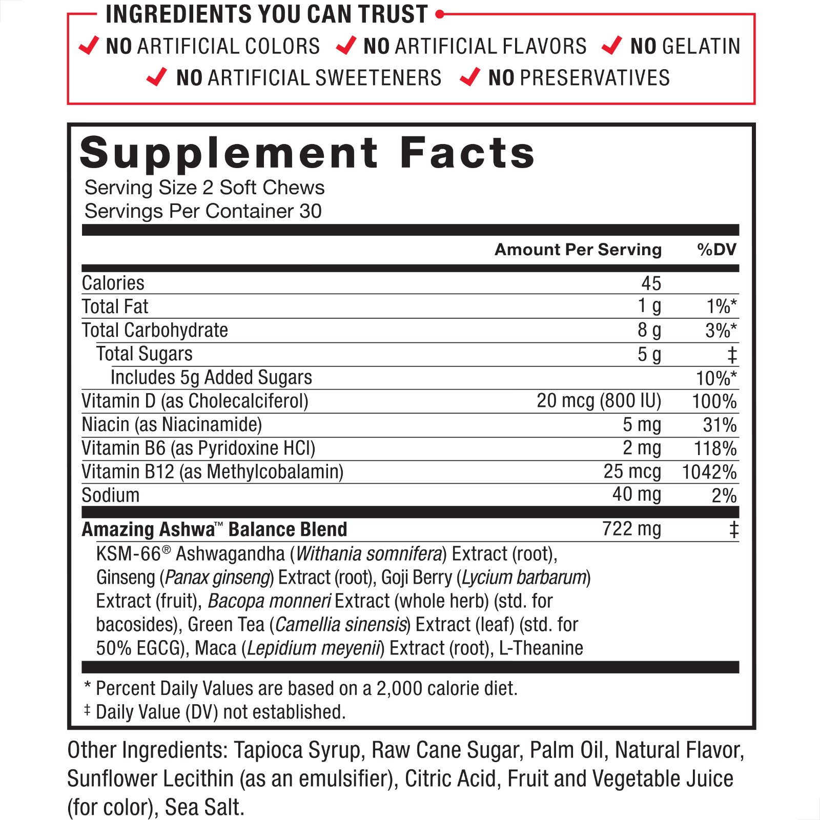 Force Factor Amazing Ashwa Soft Chews w/ KSM-66 Ashwagandha for Stress Support