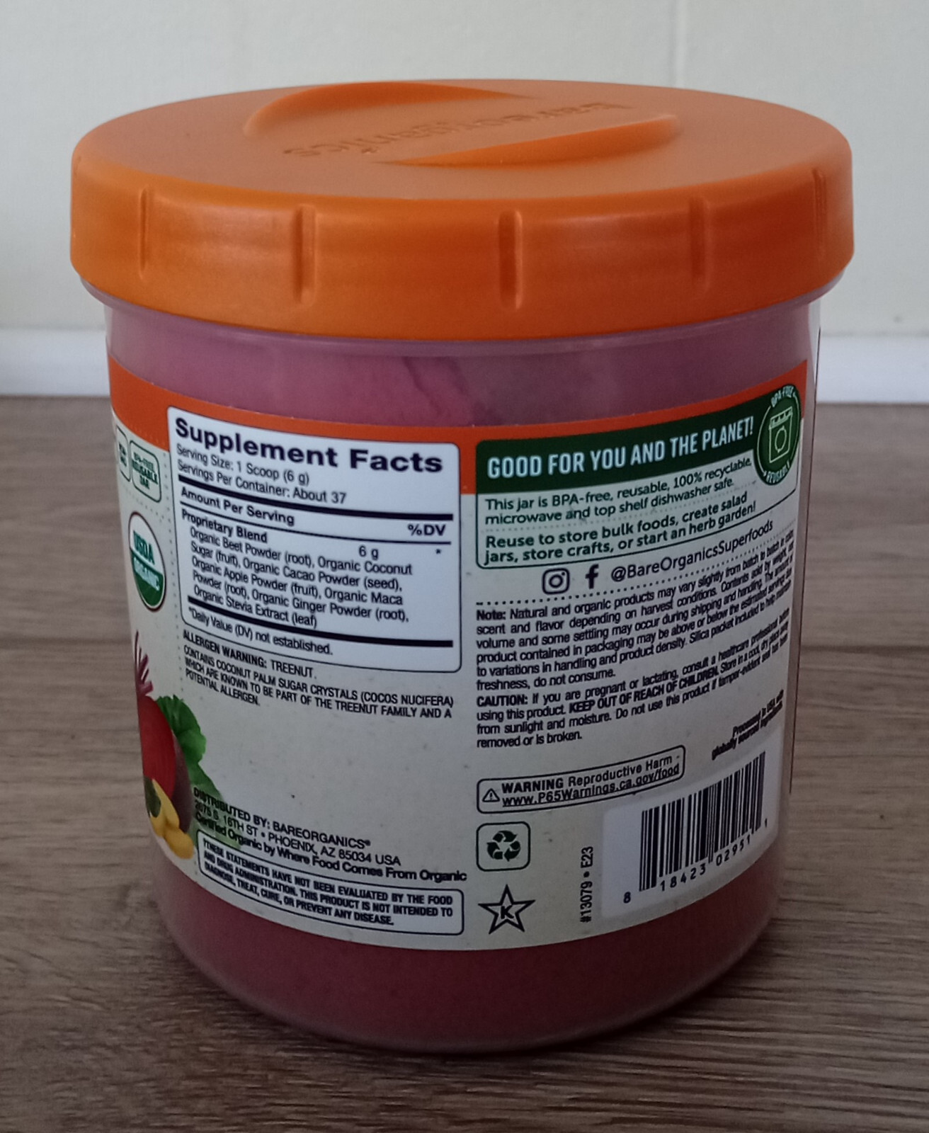 BareOrganics -Organic Energy & Stamina Blend Powder Dietary Supplement 8 oz 1/27