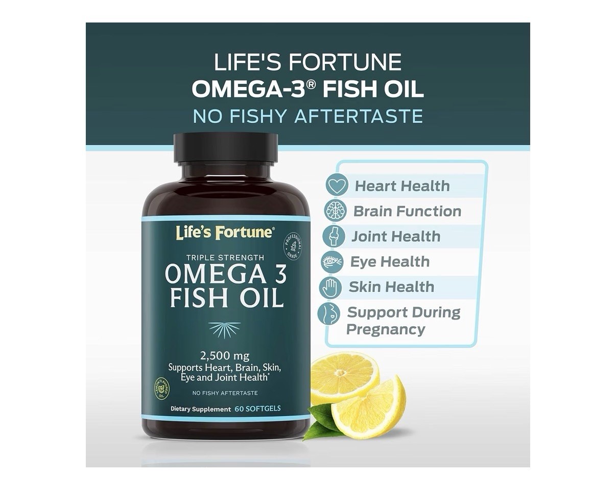 Life’s Fortune Omega 3 Fish Oil 2500 mg Heart Brain Skin Eye Joint Health 60sgel