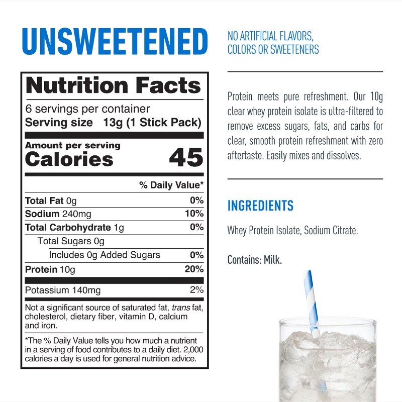 Isopure Protein Water Stick Pack – Unflavored – 6ct