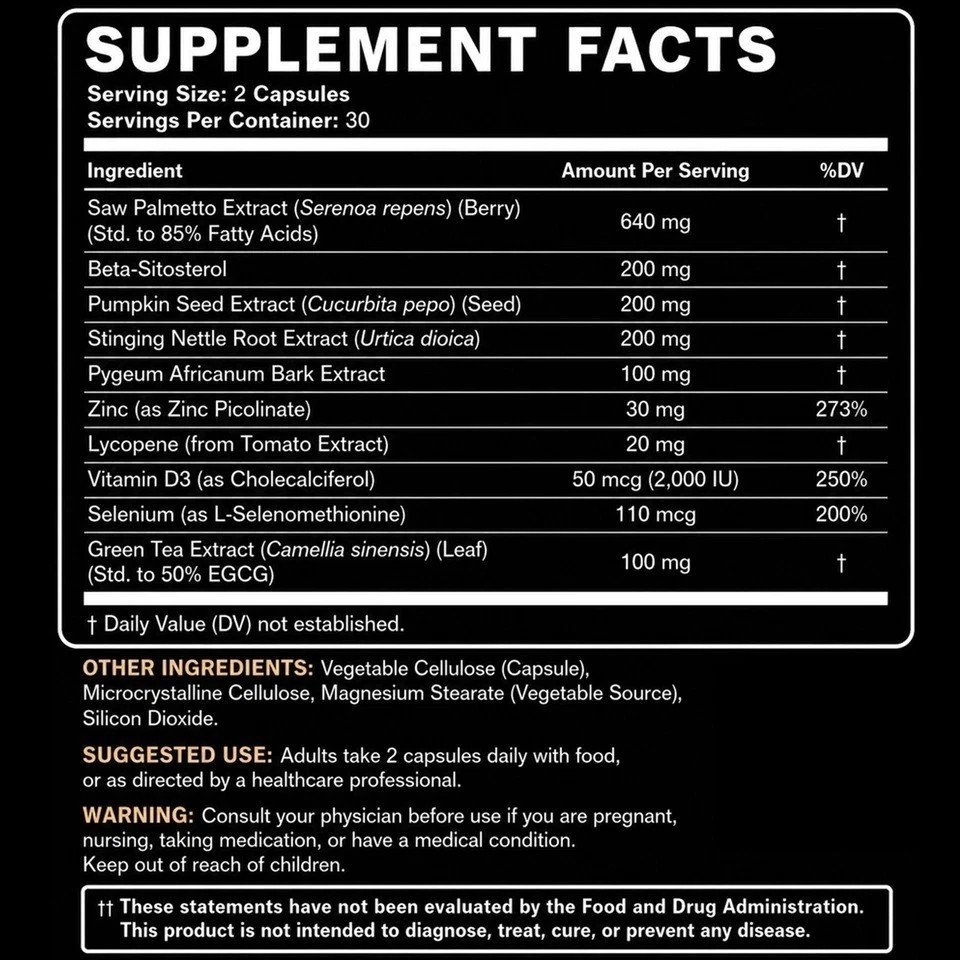 Prostate – with Saw Palmetto – Reduce Frequent Urination, Stamina Supplement USA