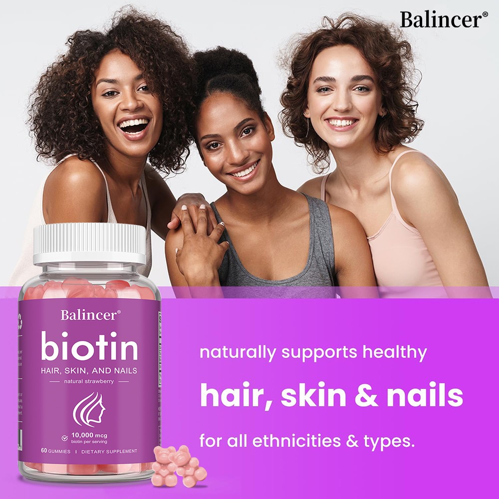 10000mcg Biotin B7 Gummy Vitamin,Beauty Supplement to Shiny Hair,Clear Skin 60CT