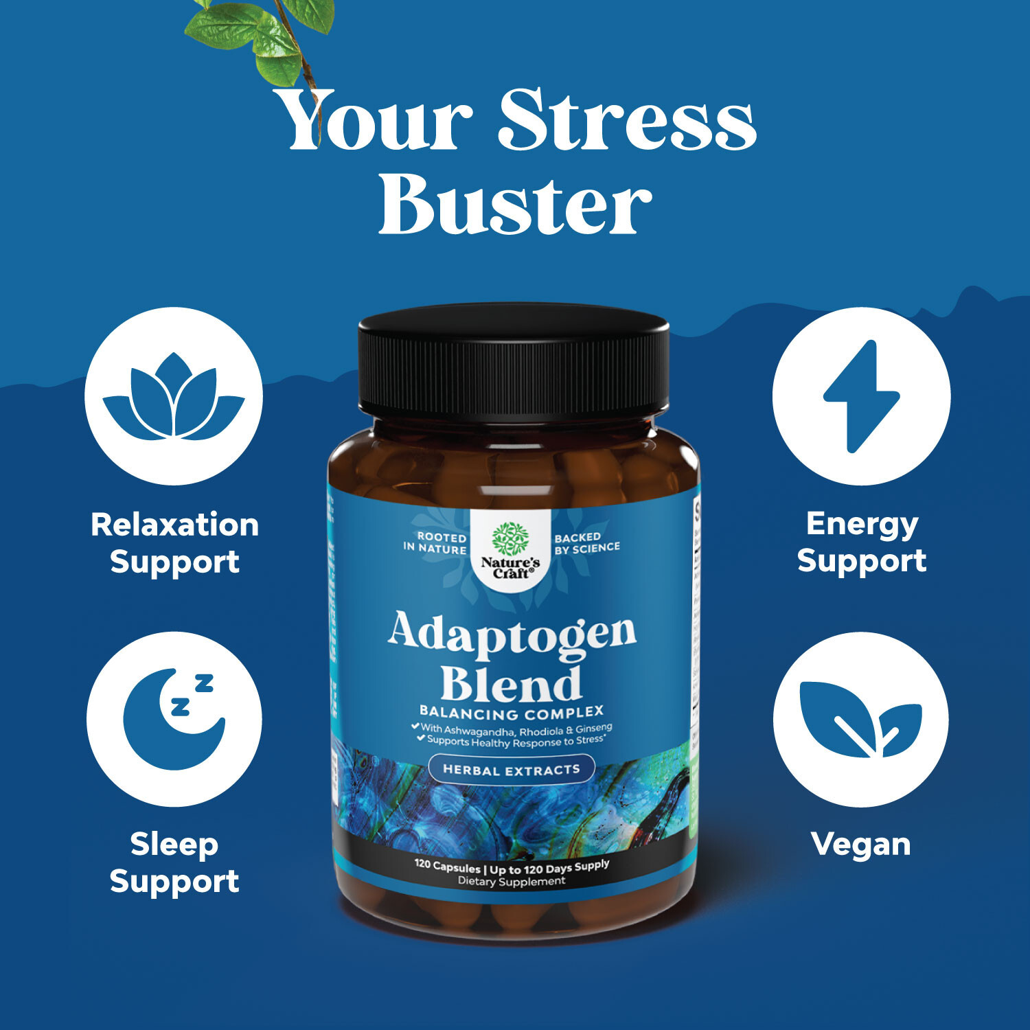 Herbal Adaptogen Mood Support Supplement – Calming Adaptogens Supplement 120ct