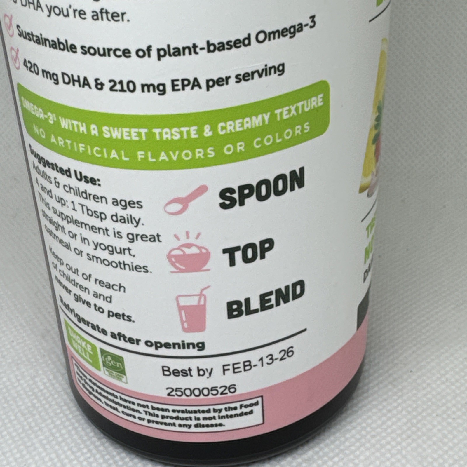 Barlean’s Pink Lemonade Swirl 16 oz 630 mg EPA DHA, Plant Omegas from Algal Oil