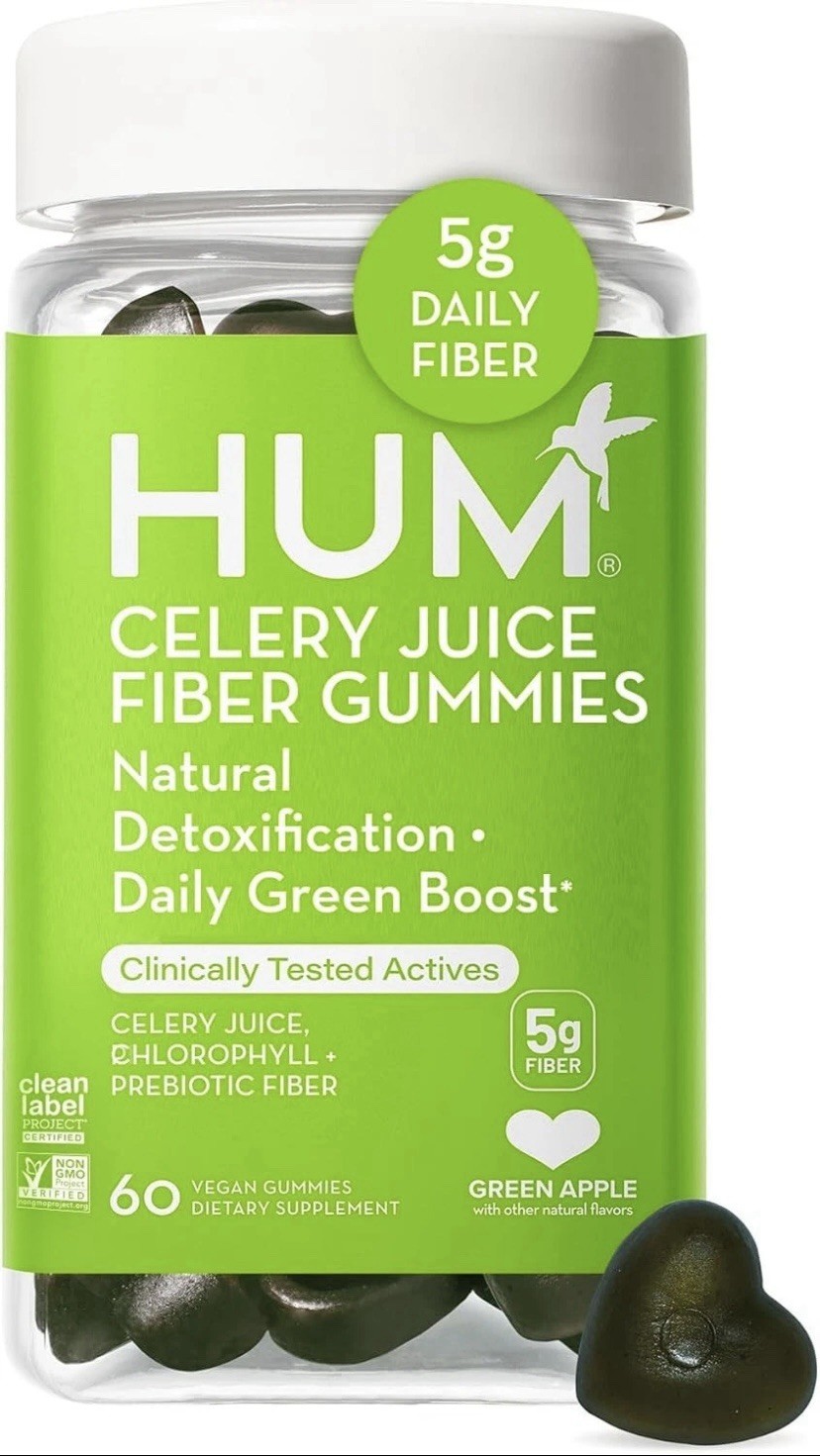 HUM Celery Juice Fiber Gummies Green Apple Vegan Gluten-Free 60ct