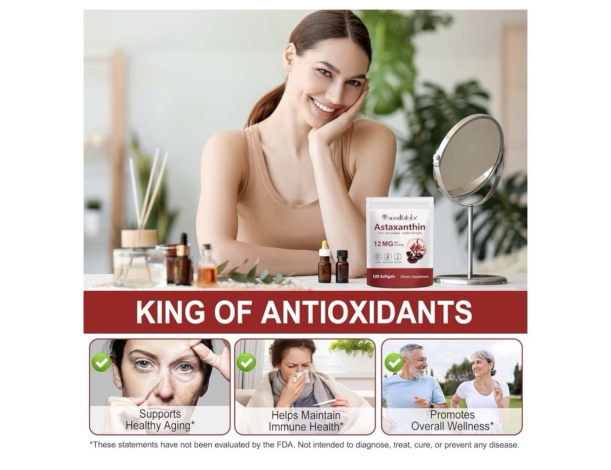 Acentialabs Astaxanthin Triple Strength 12mg Heart Skin Vision Joints 120Softgel