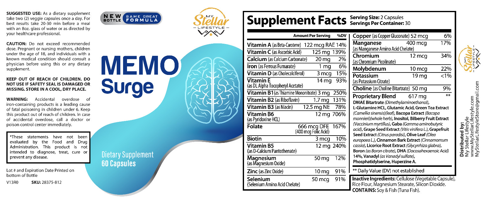 5 Pack Memo Surge, focus and memory support-60 Capsules x5