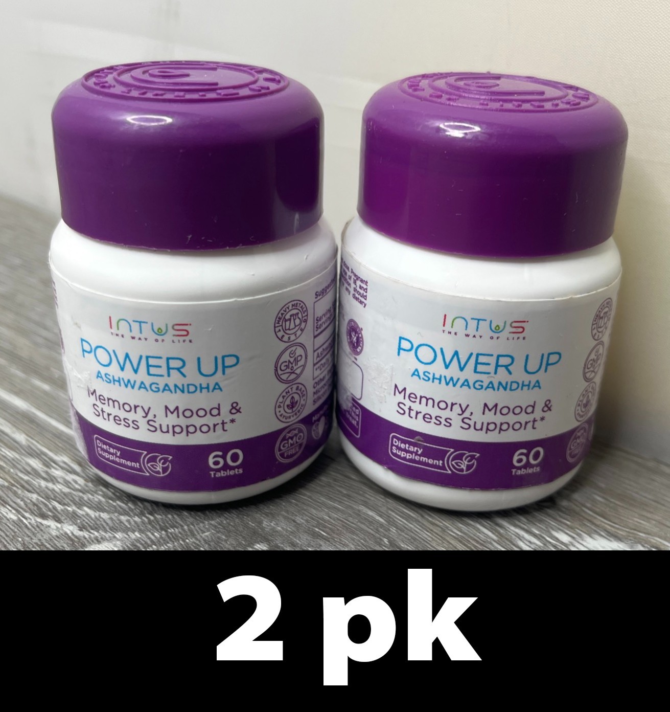 2pk Intus Power Up Ashwagandha Memory, Mood & Stress 60 Tablets each BB 1/27