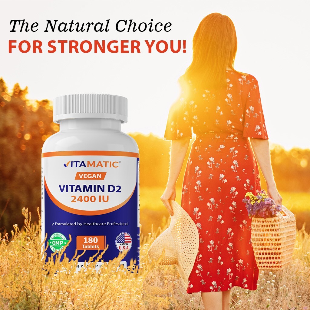 Vitamatic Vitamin D2 60 mcg (2400 IU) – Ergocalciferol – 180 Vegetarian Tablets
